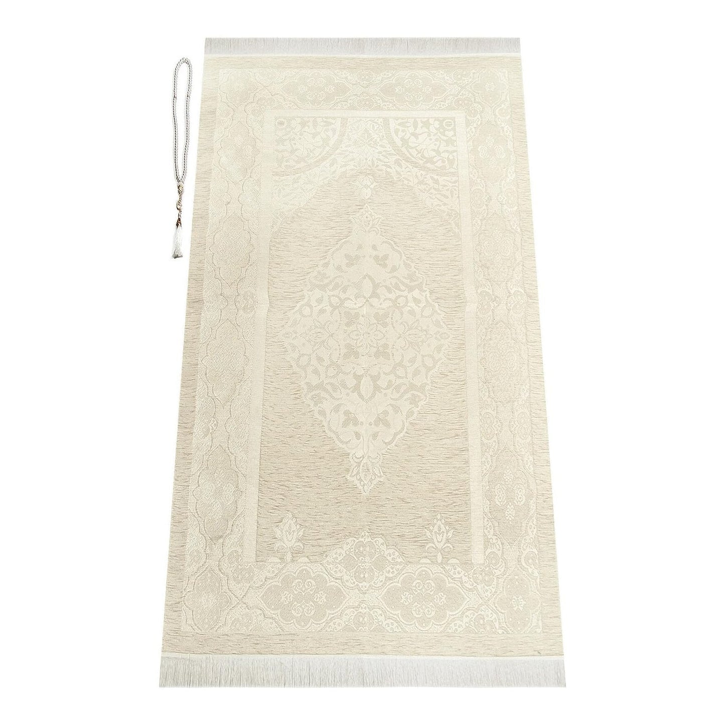 ihvan online Muslim Prayer Rug Set, Islamic Dowry Gift Box for Men & Women, Shawl, Kufi Hat, Digital Beads Counter, Quran Gift, Elegant Islamic Gifts Set for Ramadan & Eid & Wedding, White - Medaid International