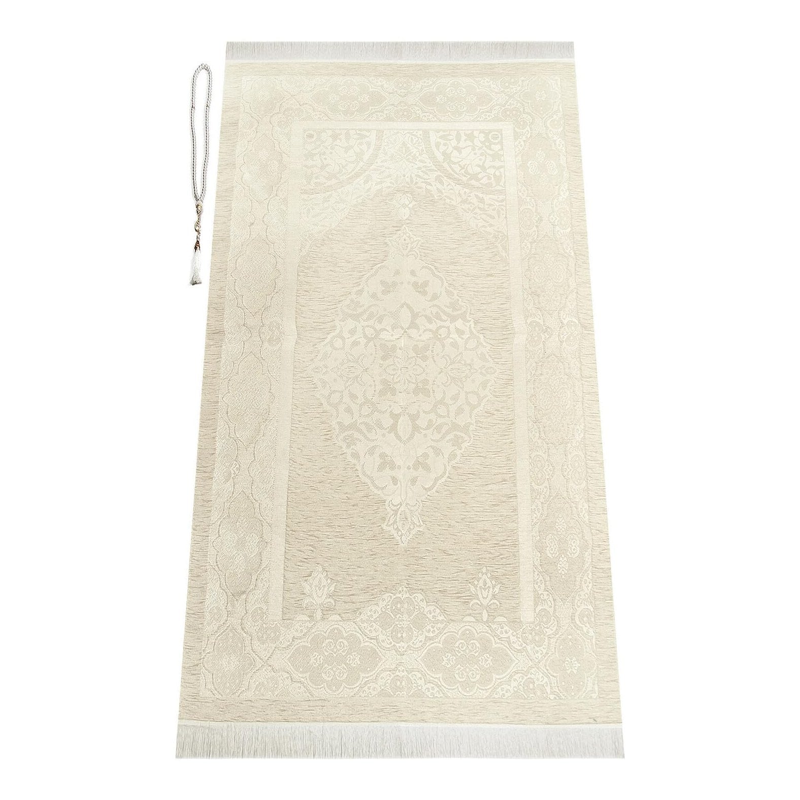 ihvan online Muslim Prayer Rug Set, Islamic Dowry Gift Box for Men & Women, Shawl, Kufi Hat, Digital Beads Counter, Quran Gift, Elegant Islamic Gifts Set for Ramadan & Eid & Wedding, White - Medaid International