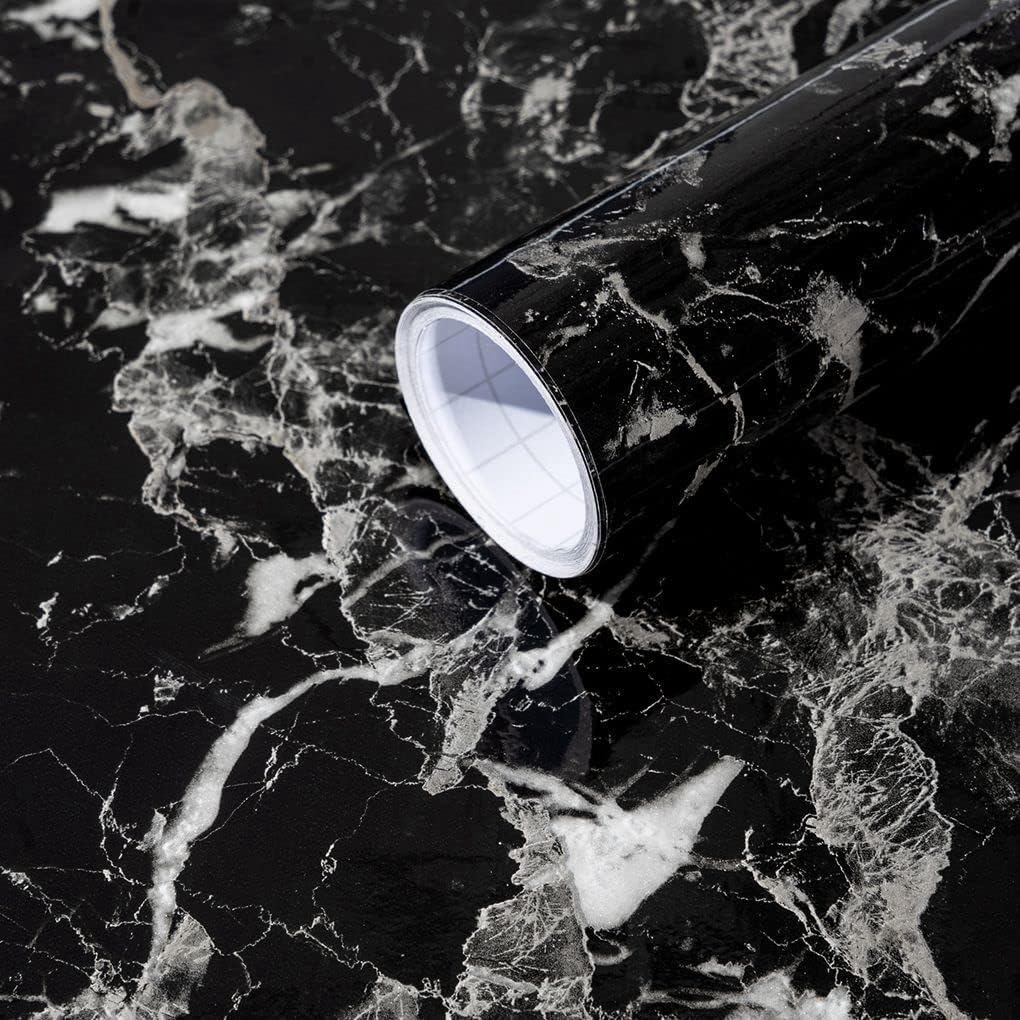 Arthome Black Marble Contact Paper, Peel and Stick Black Paper, Self Adhesive Wallpaper (Black Sliver, 15.7"x120") - Medaid International