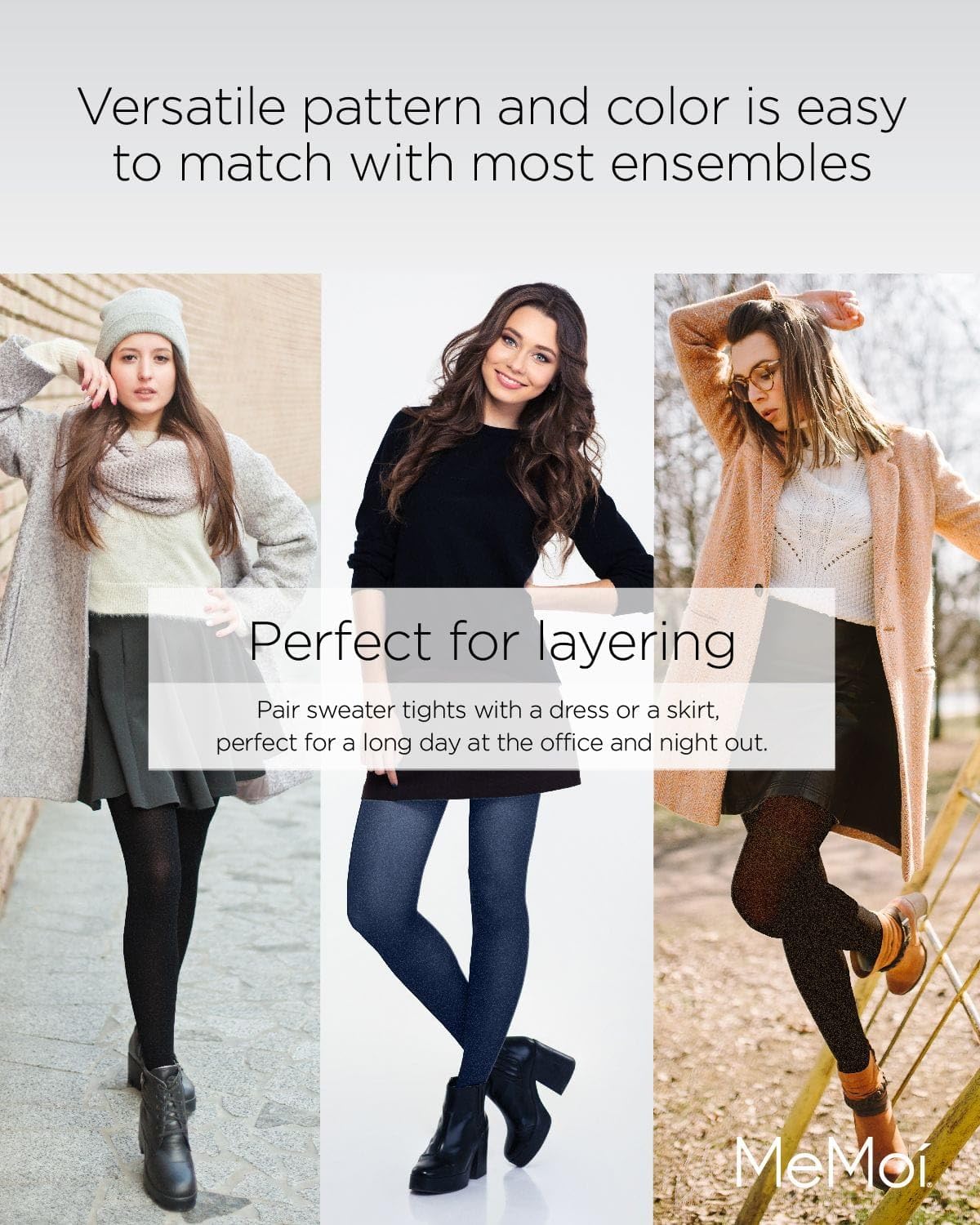 MeMoi - Sweater Flat Knit Tights, Lt Taupe Heather, Medium / Large - Medaid International