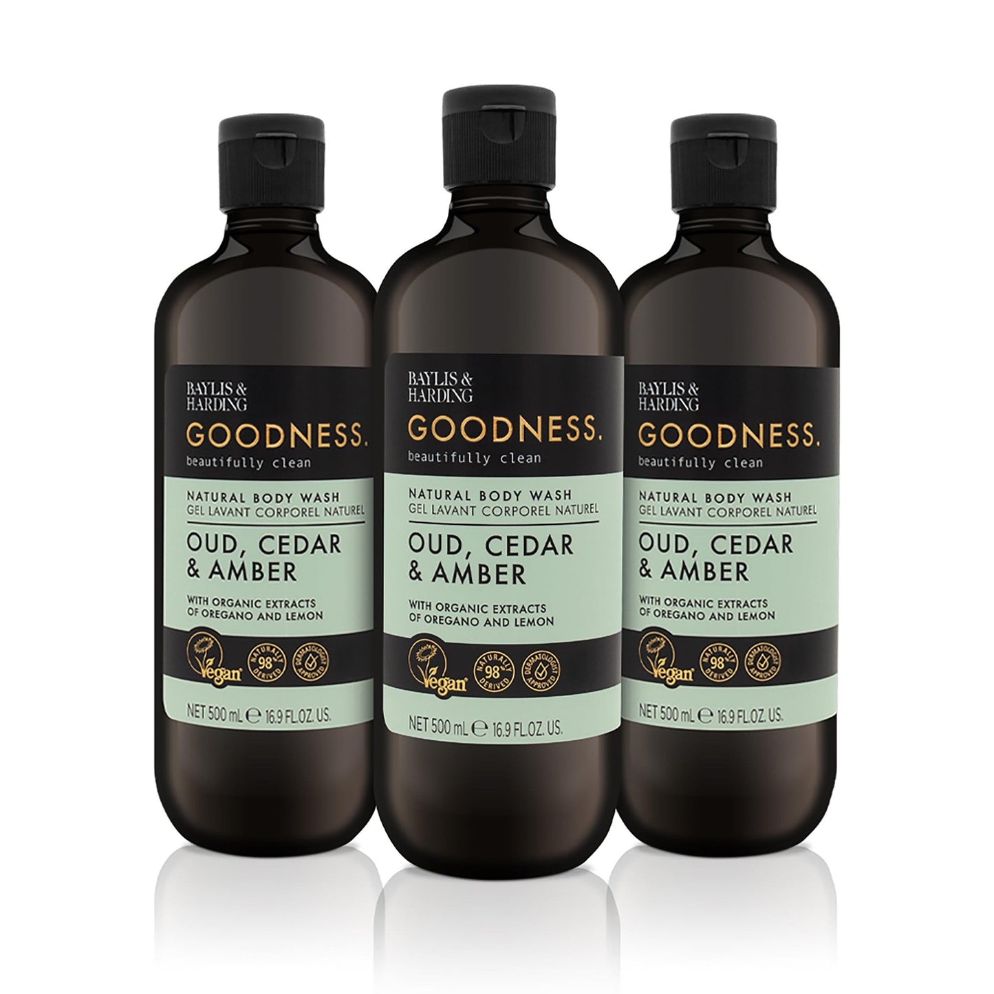 Baylis & Harding Liquid Body Wash Soap, Goodness, Oud, Cedar & Amber, 16.9oz/500ml, (3-Pack) - Medaid International