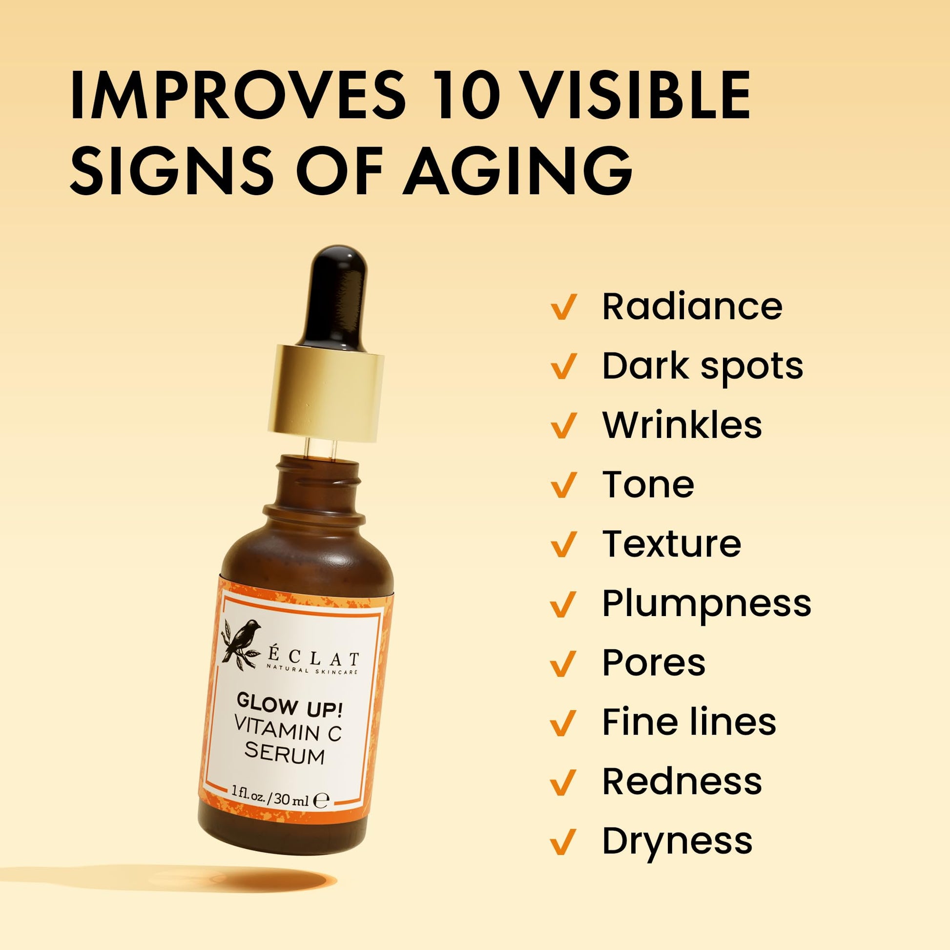 Eclat Skincare Vitamin C Face Serum - Skin Care for Dark Spots, Vitamin C Serum with Hyaluronic Acid, Ferulic Acid, & Vit E - Anti Aging and Skin Brightening, Pure Vit C Facial Care - 30 ml - Medaid International