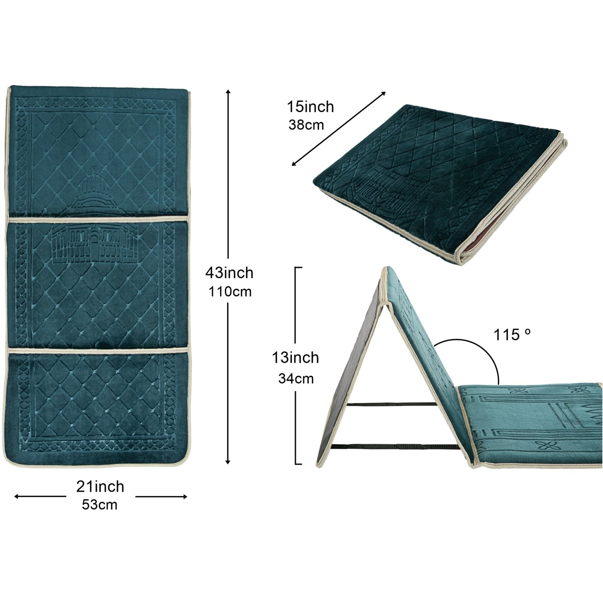 L.FORY Prayer Rug with Back Support/Foldable Meditation Floor Chair & Carrying Pocket (Dark Green) - Medaid International