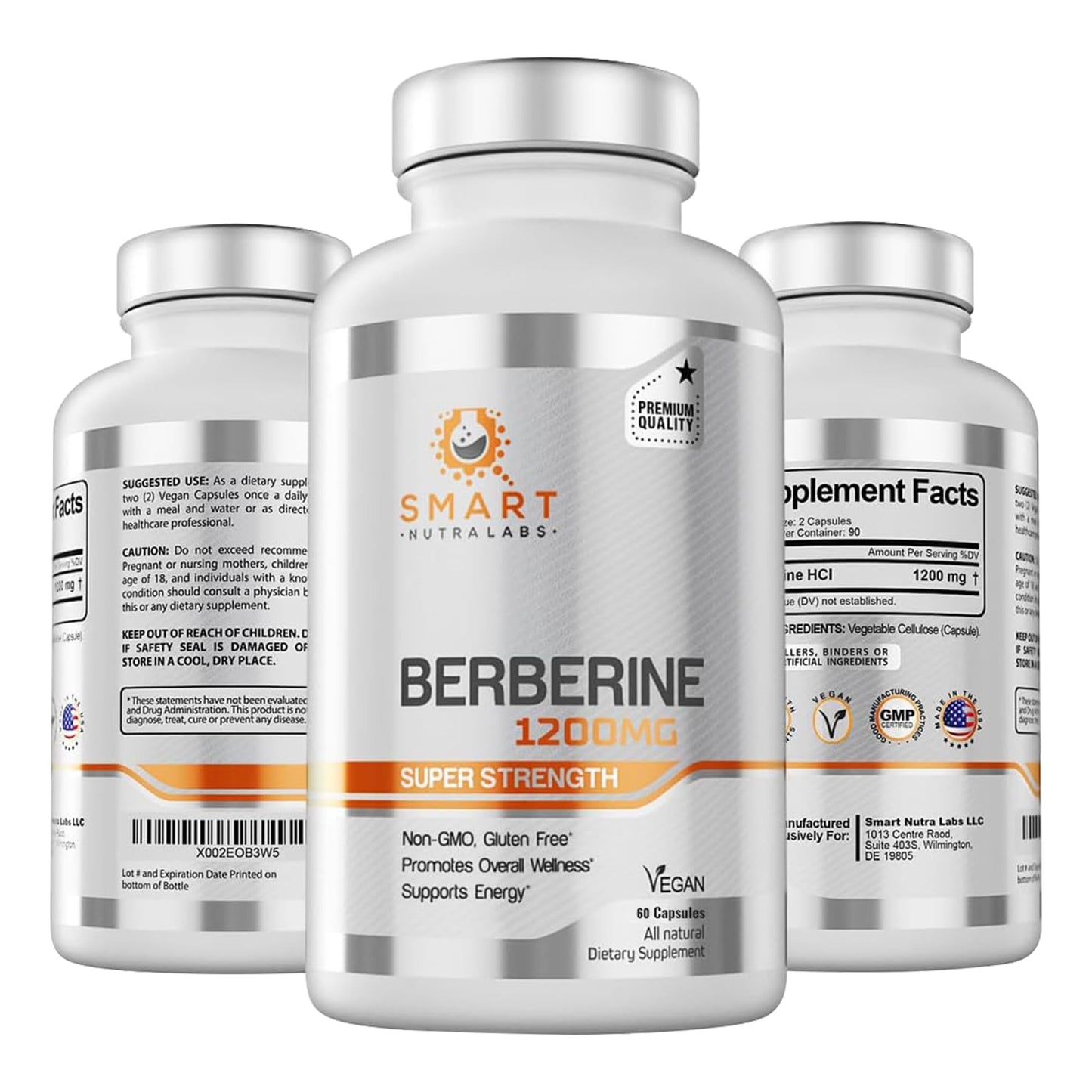 Smart Nutra Labs Premium Berberine HCL 1200mg- 60 Vegan Capsules, 100% Pure Berberine Supplement- Non-GMO, Gluten Free - Medaid International
