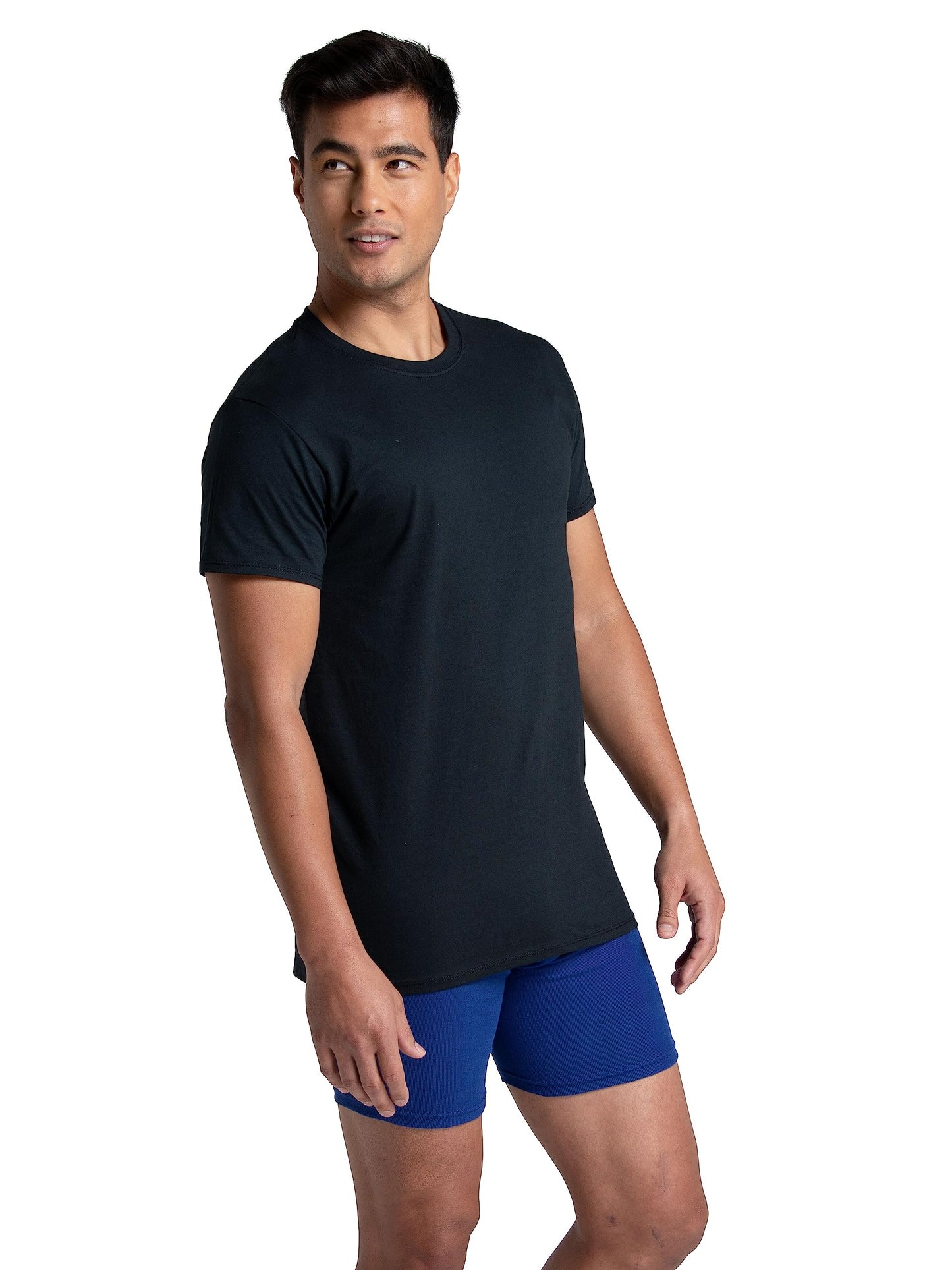 Fruit of the Loom Men's Eversoft Cotton Stay Tucked Crew T-Shirt, Regular - 6 Pack - Black, Medium - Medaid International