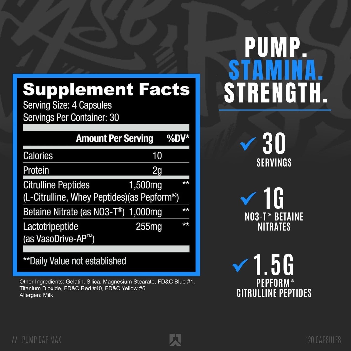 RYSE Project Blackout Pump Cap Max - Pre Workout Nitric Oxide Booster Supplement for Men with Betaine Nitrates & Citrulline Peptides for Maximum Muscle Pumps and Blood Flow - 30 Servings (120 Count) - Medaid International