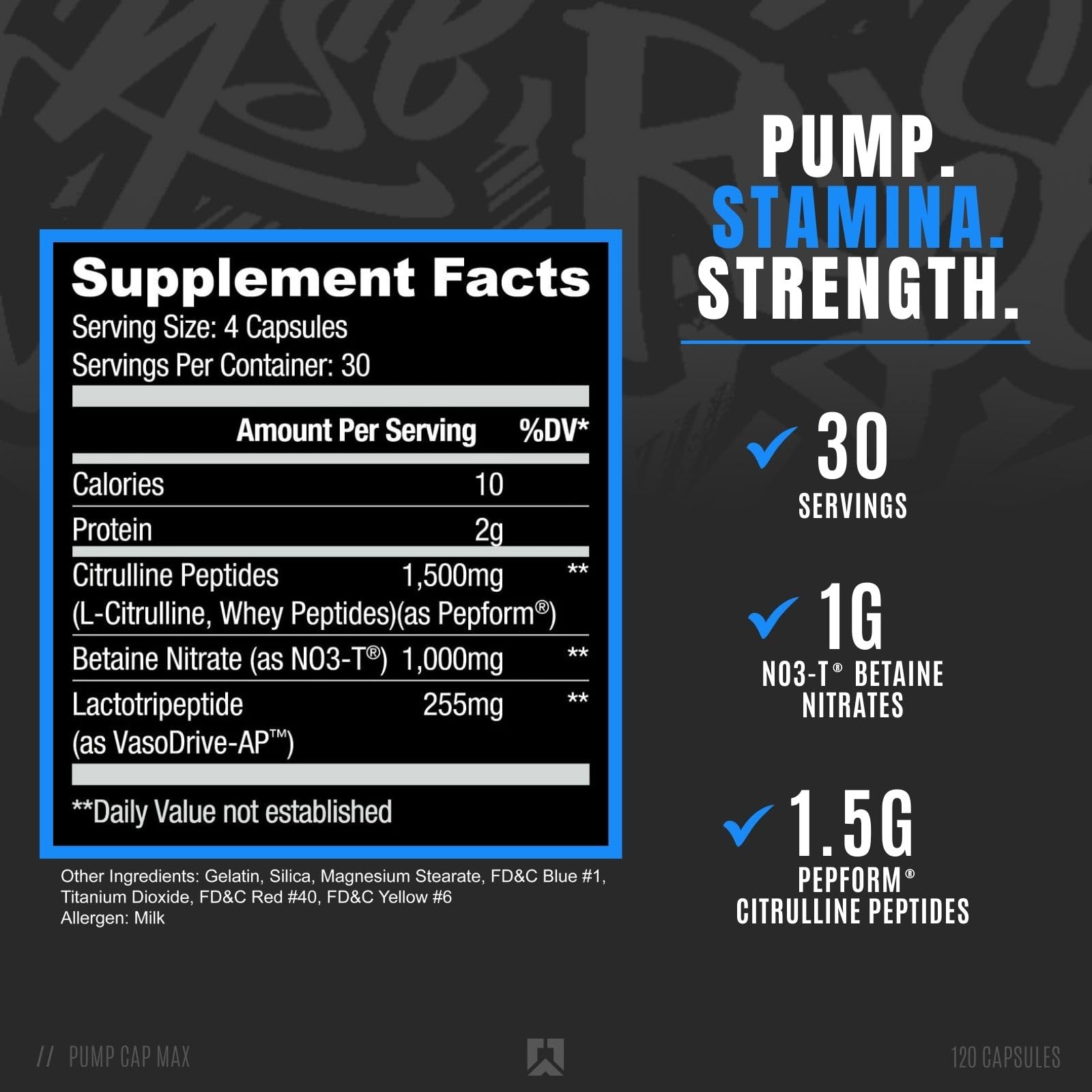 RYSE Project Blackout Pump Cap Max - Pre Workout Nitric Oxide Booster Supplement for Men with Betaine Nitrates & Citrulline Peptides for Maximum Muscle Pumps and Blood Flow - 30 Servings (120 Count) - Medaid International