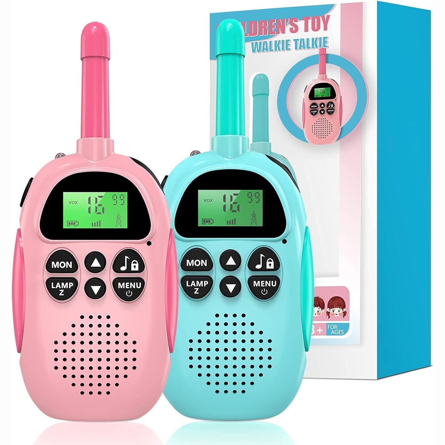 ULEWAY Walkie Talkie for Kids Rechargeable Radio 3km Range, Boy Girl Toy 4-12 Years 16 Channels, Walky Talky for Outdoor Adventure, Camping, Hiking 2 Pieces Pink Blue