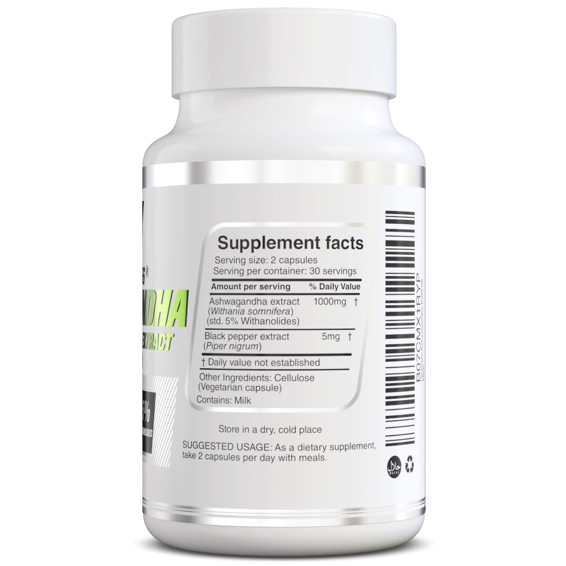 herbolab Ashwagandha KSM 66 15:1 with Black Pepper Extract (Higher Absorption) Max Potency Full Spectrum 5+% Withanolides - Medaid International