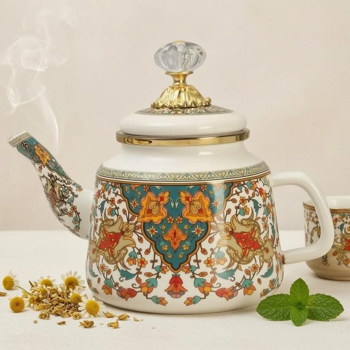 Glossy Floral Enamel Tea Kettle