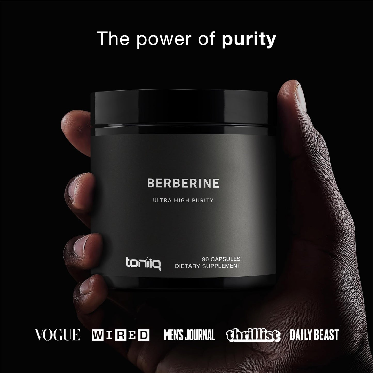 Toniiq Ultra High Strength Berberine HCl from The Himalayas - 100:1 Concentrated Extract - Lab-Tested 97% Berberine HCl - 90 Vegetarian Capsules, 500 mg per Capsule - Medaid International