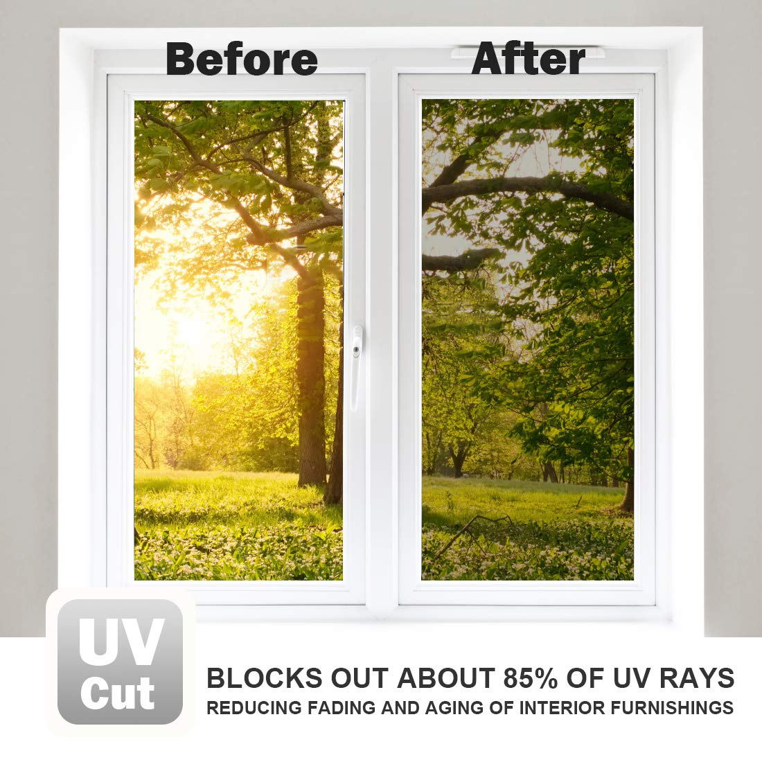 WPCTEV Window Film One Way Mirror Film Daytime Privacy Static Non-Adhesive Decorative Heat Control Anti UV Window Tint for Home and Office Silver 6 Mil 17.5 Inch x 6.5 Feet - Medaid International
