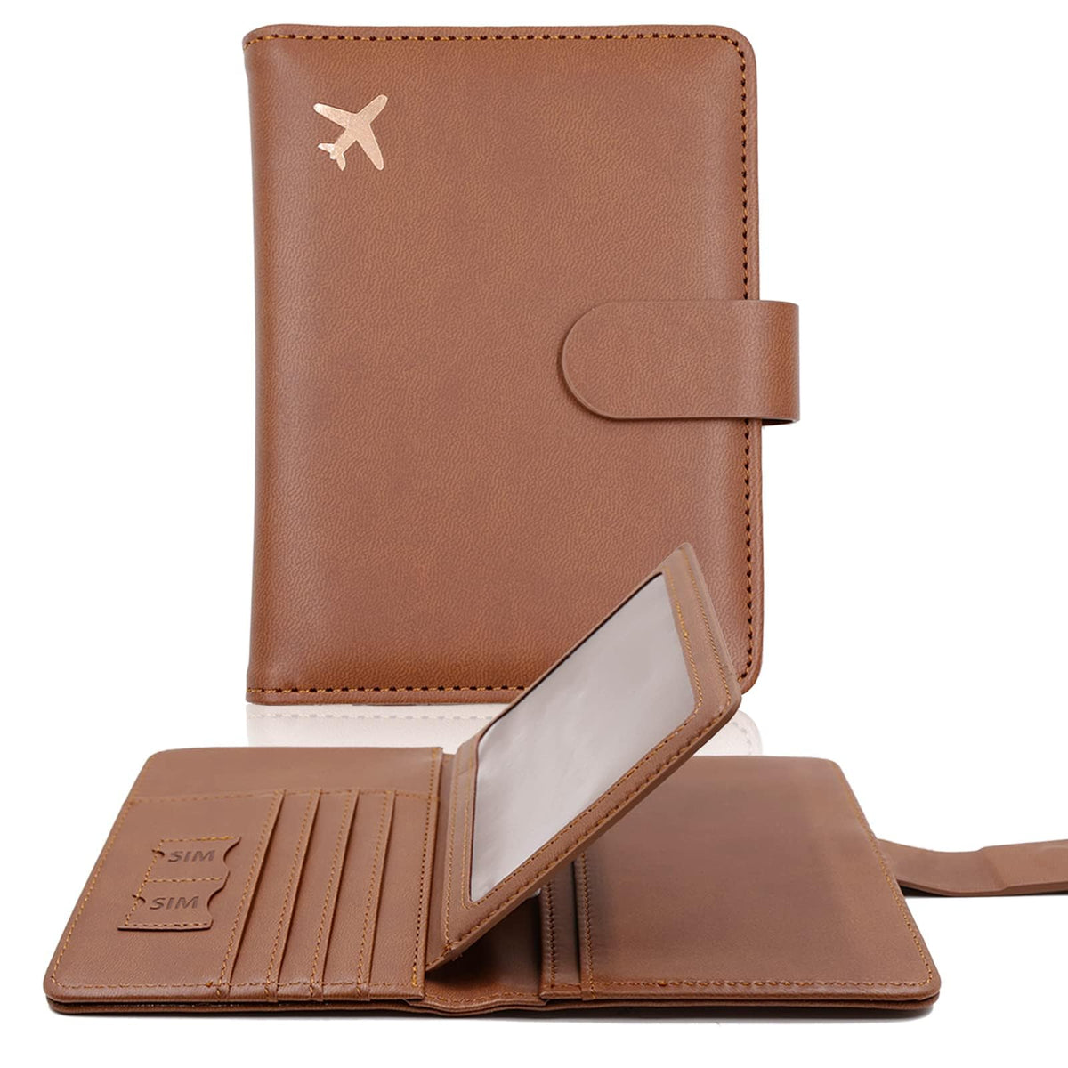 KASTWAVE Passport Holder, Passport Holder Card Slots, Creative Aircraft Certificate Storage Bag, Cute Passport Cover for Women and Men, Waterproof Rfid Blocking Travel Wallet (Borwn)
