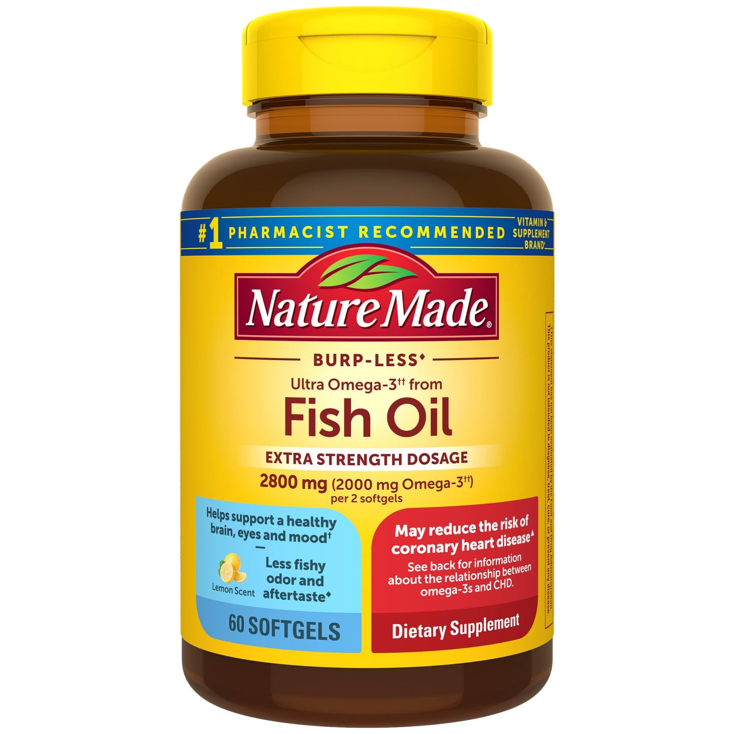 Nature Made Extra Strength Omega 3 Fish Oil Supplements, 2800mg, Fish Oil Omega 3 Supplements as Ethyl Esters for Healthy Heart, Brain, Eyes, Mood Support, 60 Softgels, 30 Day Supply - Medaid International