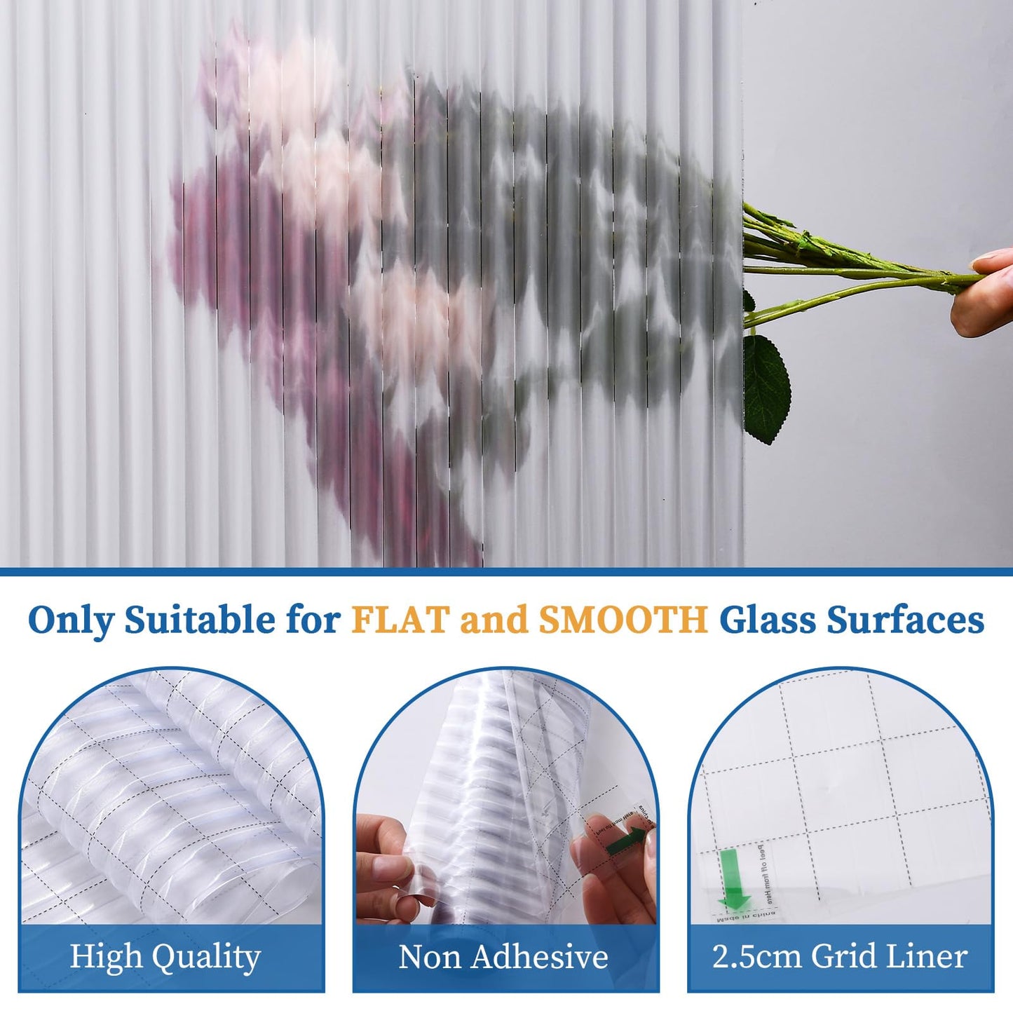 FEOMOS Reeded Glass Film, Window Privacy Film, 3D Glass Decals Film, Decorative Film for Window Door Cabinet Non Adhesive Anti UV 17.7 x 78.7 inches - Medaid International