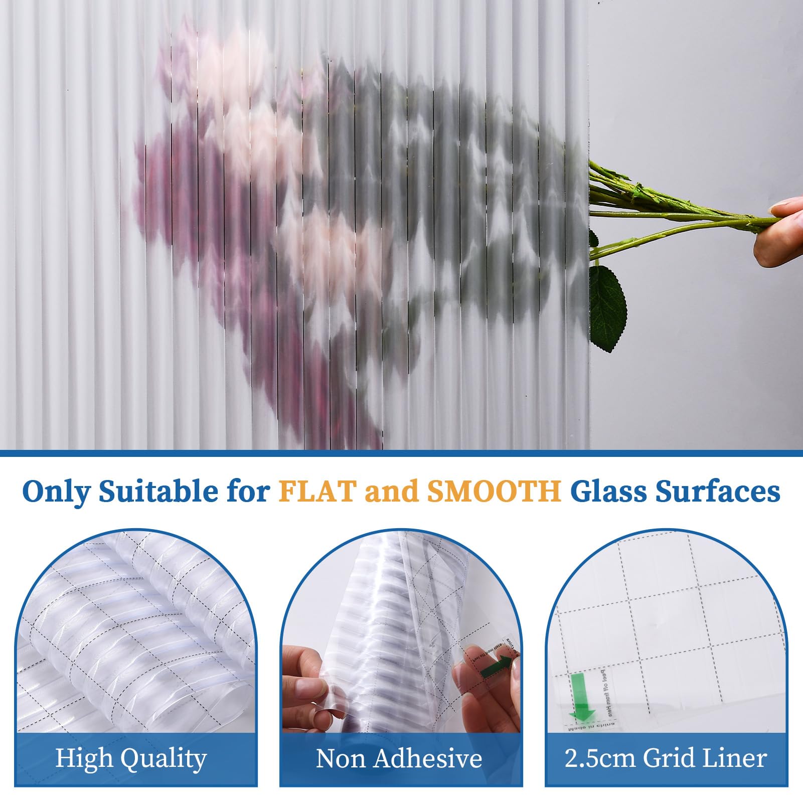 FEOMOS Reeded Glass Film, Window Privacy Film, 3D Glass Decals Film, Decorative Film for Window Door Cabinet Non Adhesive Anti UV 17.7 x 78.7 inches - Medaid International