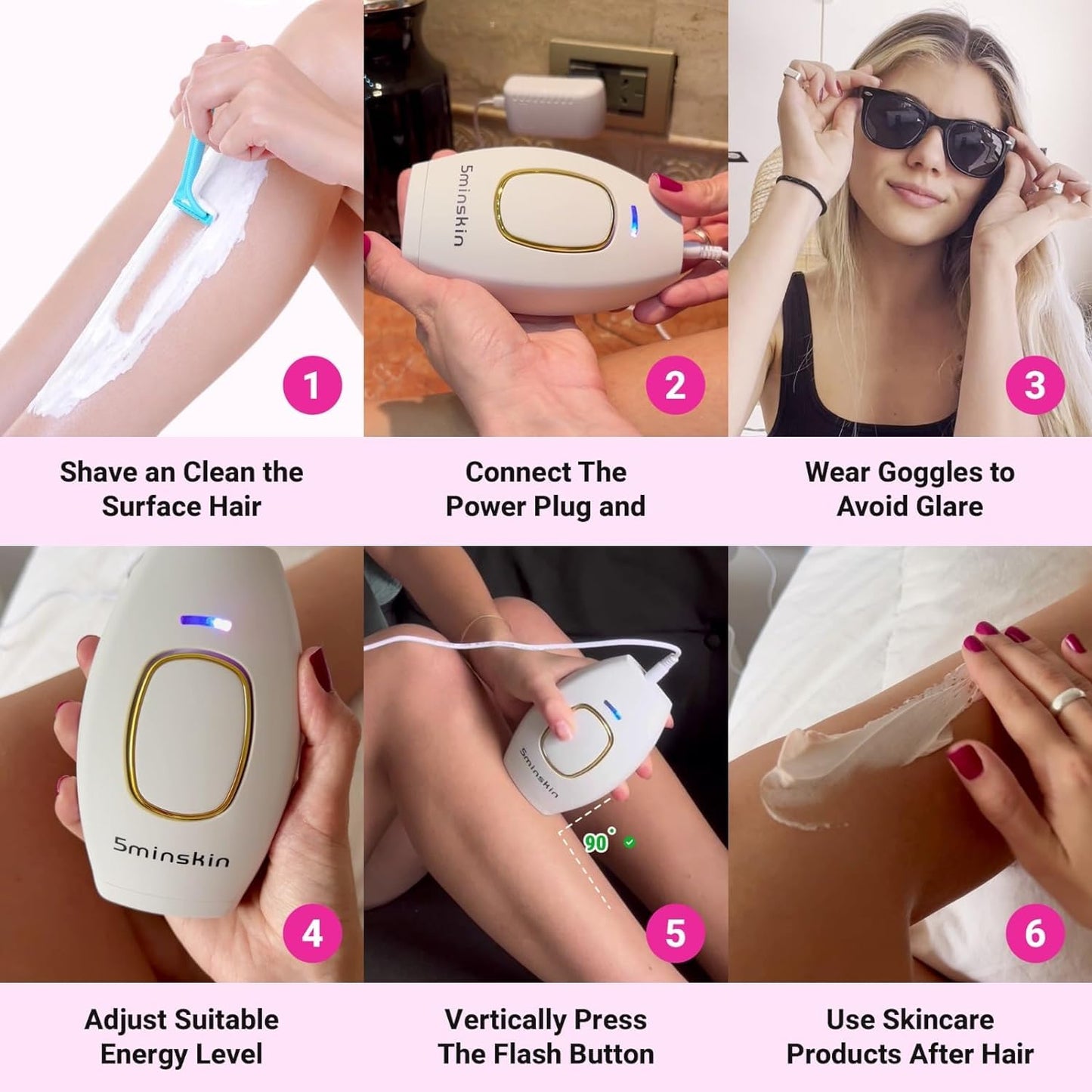 5minskin - at Home Use Permanent Hair Removal, Facial Hair Removal Device for Beautiful Skin of Upper Lips, Arm, Leg, Armpit - Medaid International