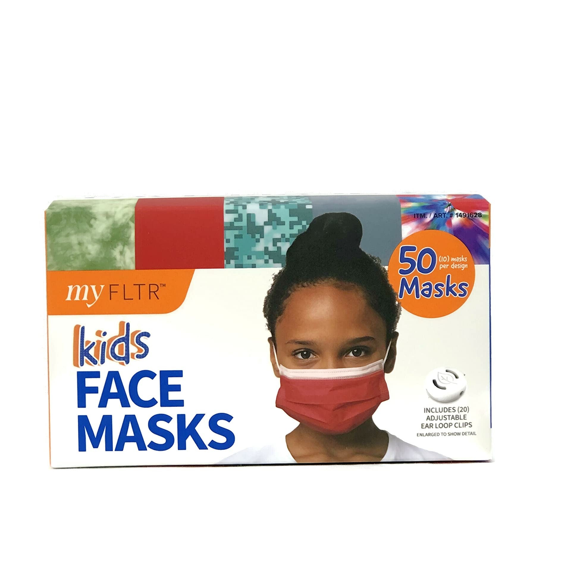 MY FLTR Kids Designed Face Masks Right Sized for Kids Adjustable Ear Loops 95% Filtration Including 20 Adjustable Ear Loops (10 Masks Per Designed) 50 Masks - Medaid International