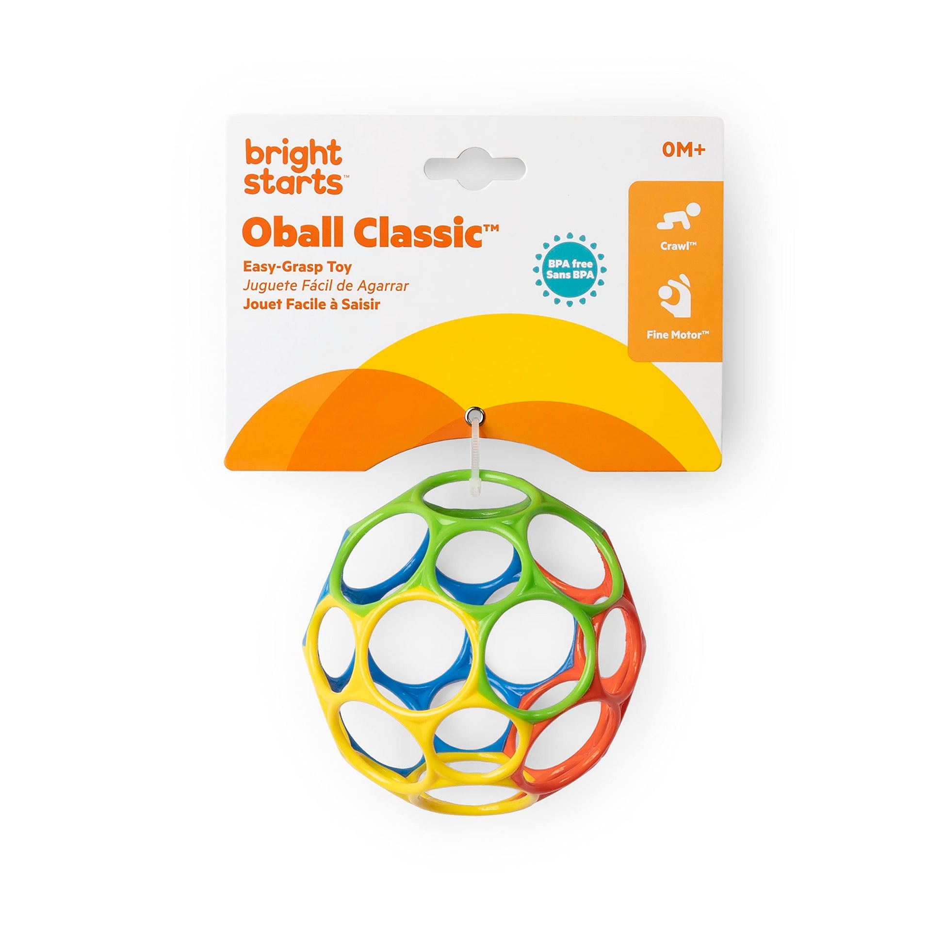 Bright Starts Oball Easy Grasp Classic Ball BPA-Free Infant Toy in Red, Yellow, Green, Blue, Age Newborn and up, 4 Inches - Medaid International