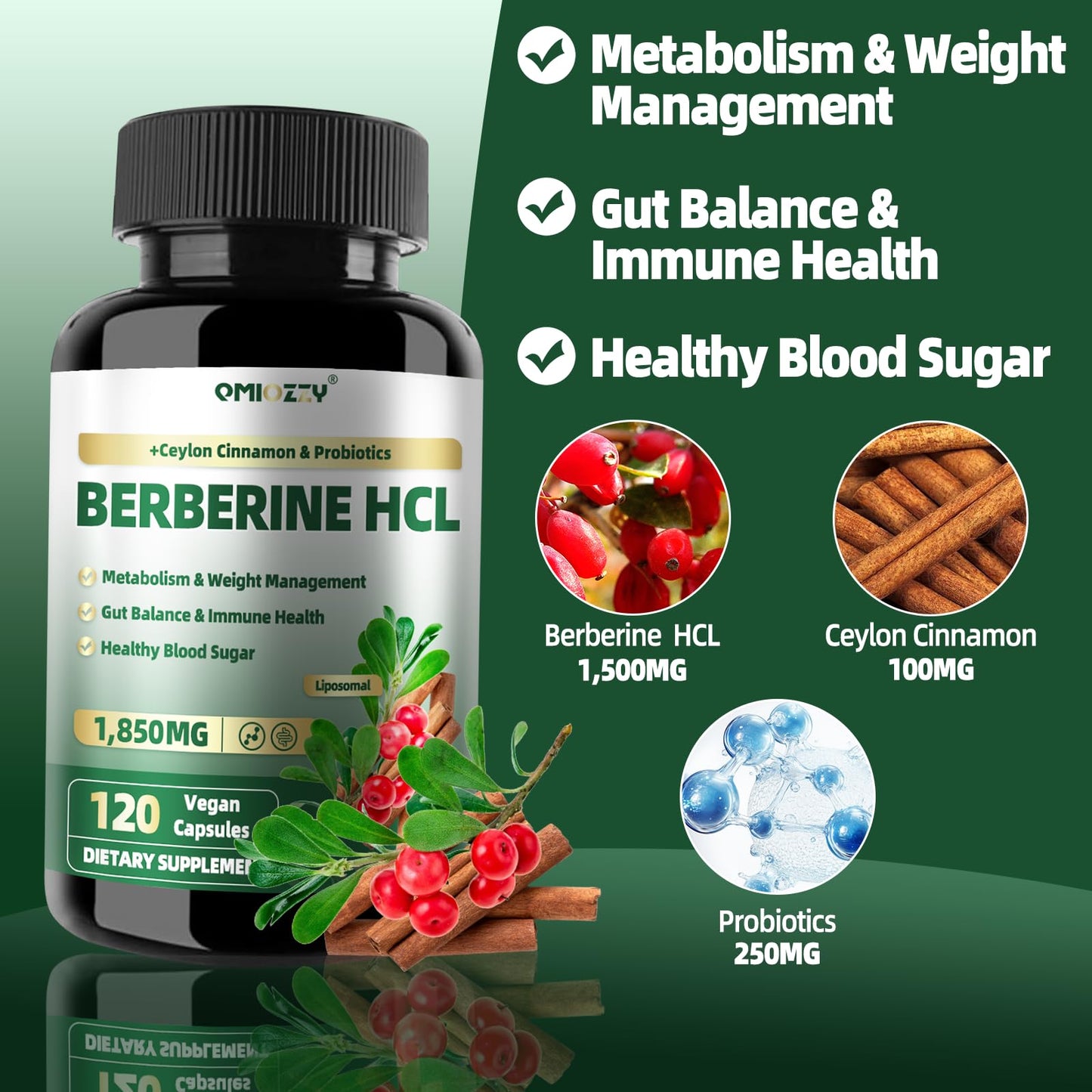 Berberine Supplement 1500mg, Liposomal Berberine with Ceylon Cinnamon & Probiotics for Women, Men, Himalayas Plus Extract, Support Gut Health, Blood Sugar Level Immunity, 60-Day Supply, 120 Capsules - Medaid International