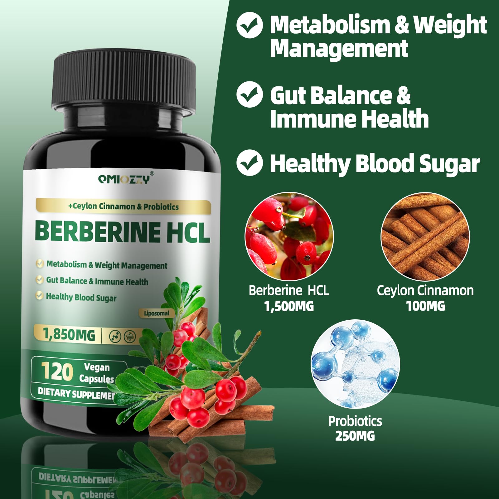 Berberine Supplement 1500mg, Liposomal Berberine with Ceylon Cinnamon & Probiotics for Women, Men, Himalayas Plus Extract, Support Gut Health, Blood Sugar Level Immunity, 60-Day Supply, 120 Capsules - Medaid International