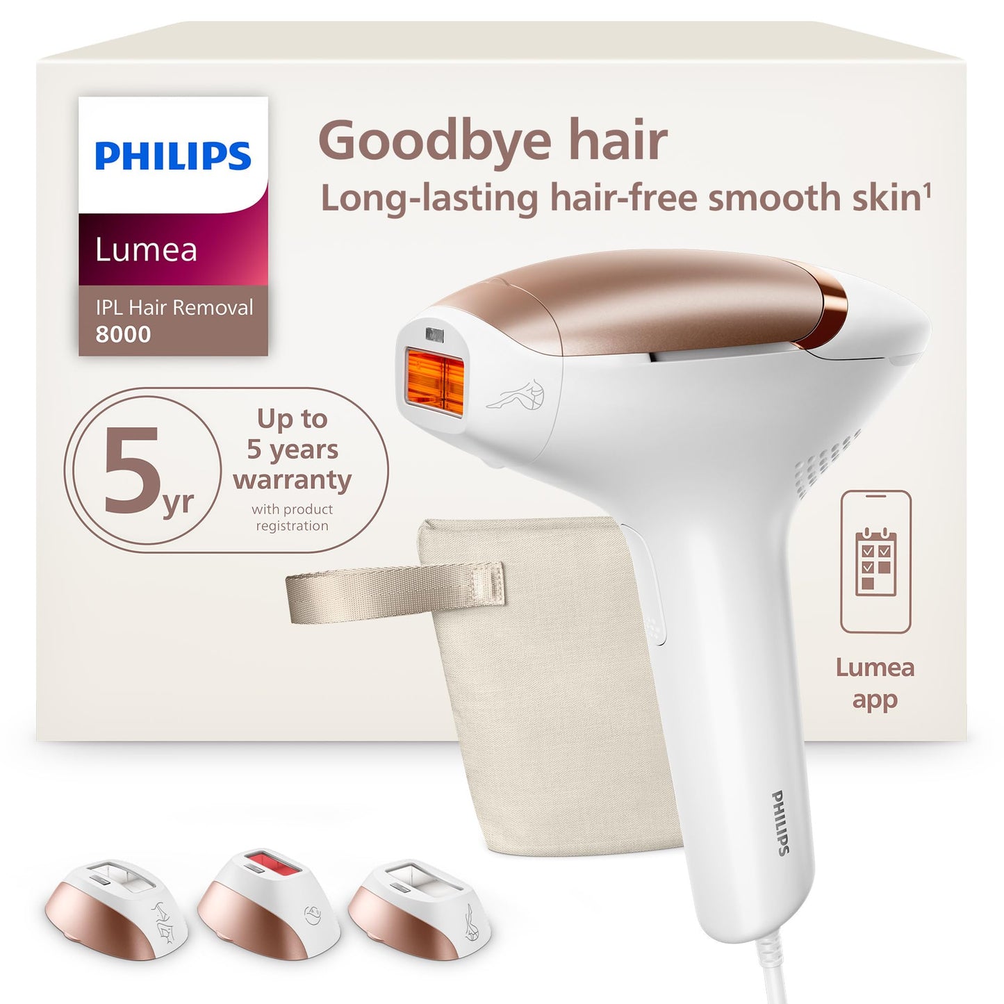 Philips Lumea 8000 Series IPL Hair Removal Device - Permanent Visible Hair Reduction Done at Home, SenseIQ Technology, 3 Attachments for Body, Face & Sensitive Areas, for Women & Men, BRI937/03 - Medaid International