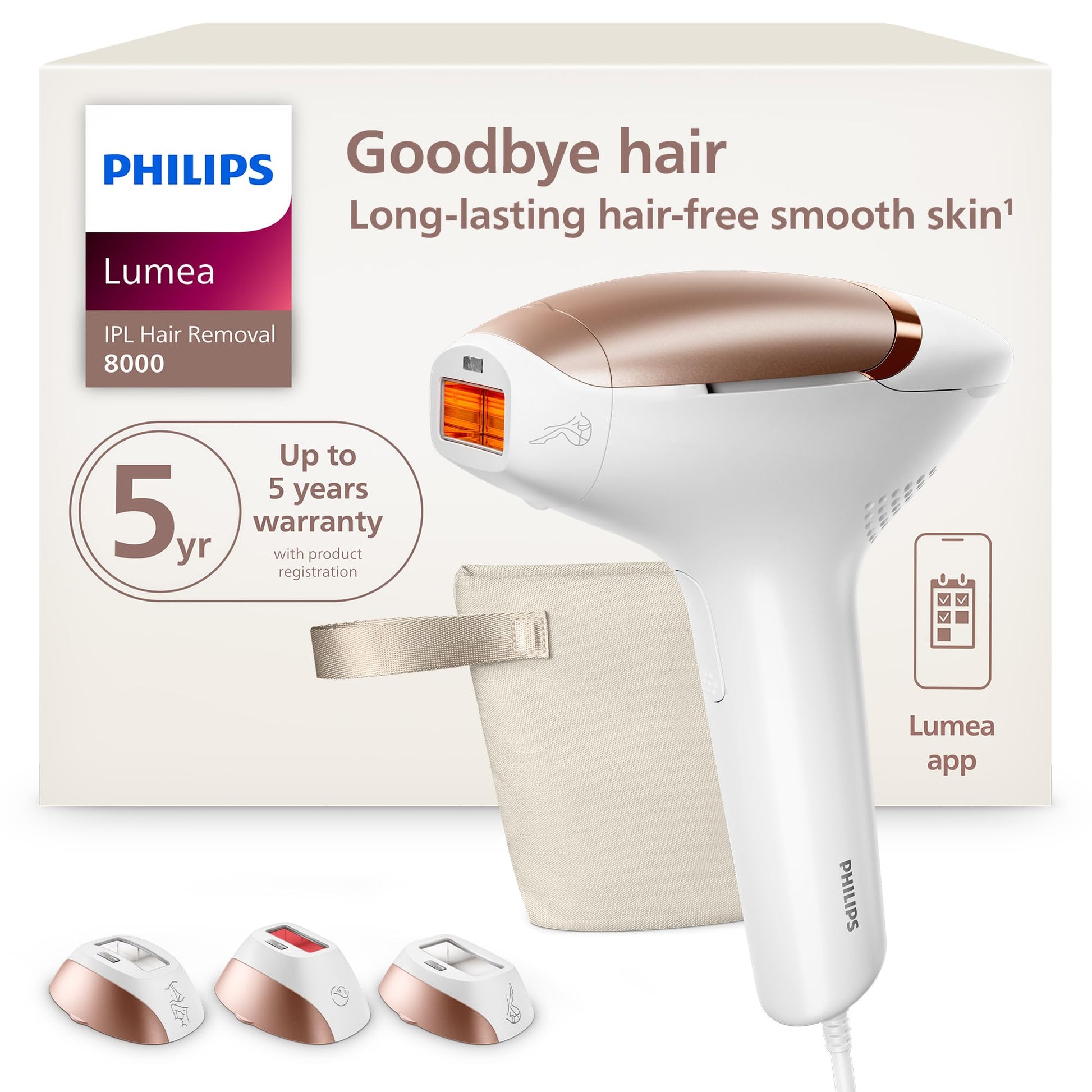Philips Lumea 8000 Series IPL Hair Removal Device - Permanent Visible Hair Reduction Done at Home, SenseIQ Technology, 3 Attachments for Body, Face & Sensitive Areas, for Women & Men, BRI937/03 - Medaid International