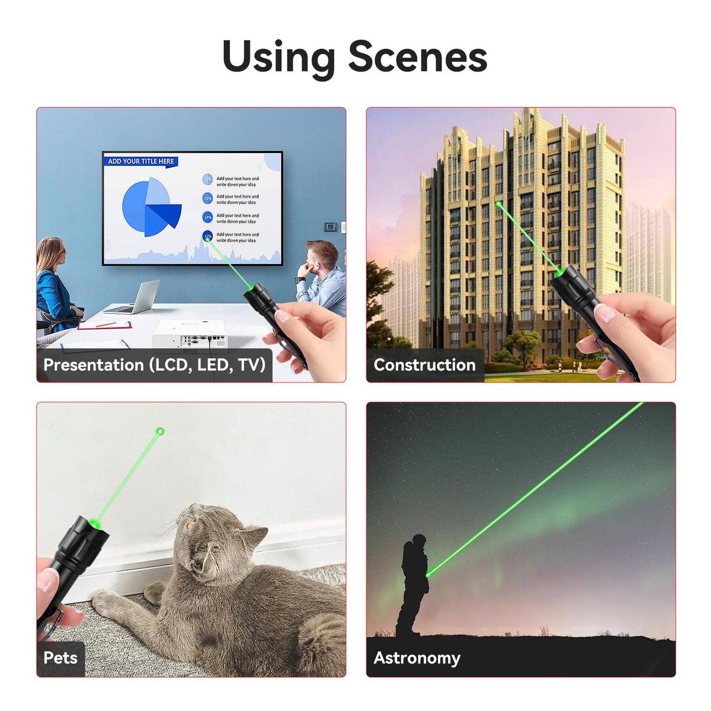 [2 Packs] Rechargeable Green Laser Pointer High Power Green Beam Light Long Distance Range for TV/LED/LCD Screens Tactical Flashlights Presentation Office/Outdoors/Astronomic/Construction [005] - Medaid International