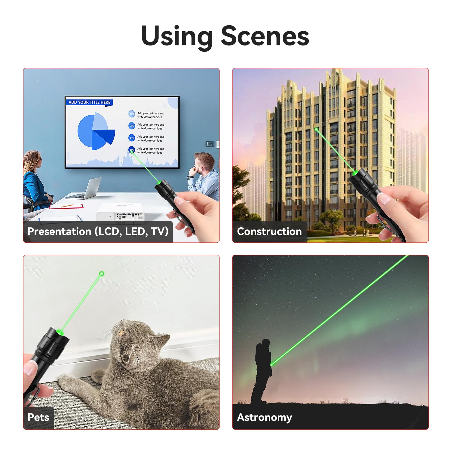 [2 Packs] Rechargeable Green Laser Pointer High Power Green Beam Light Long Distance Range for TV/LED/LCD Screens Tactical Flashlights Presentation Office/Outdoors/Astronomic/Construction [005] - Medaid International