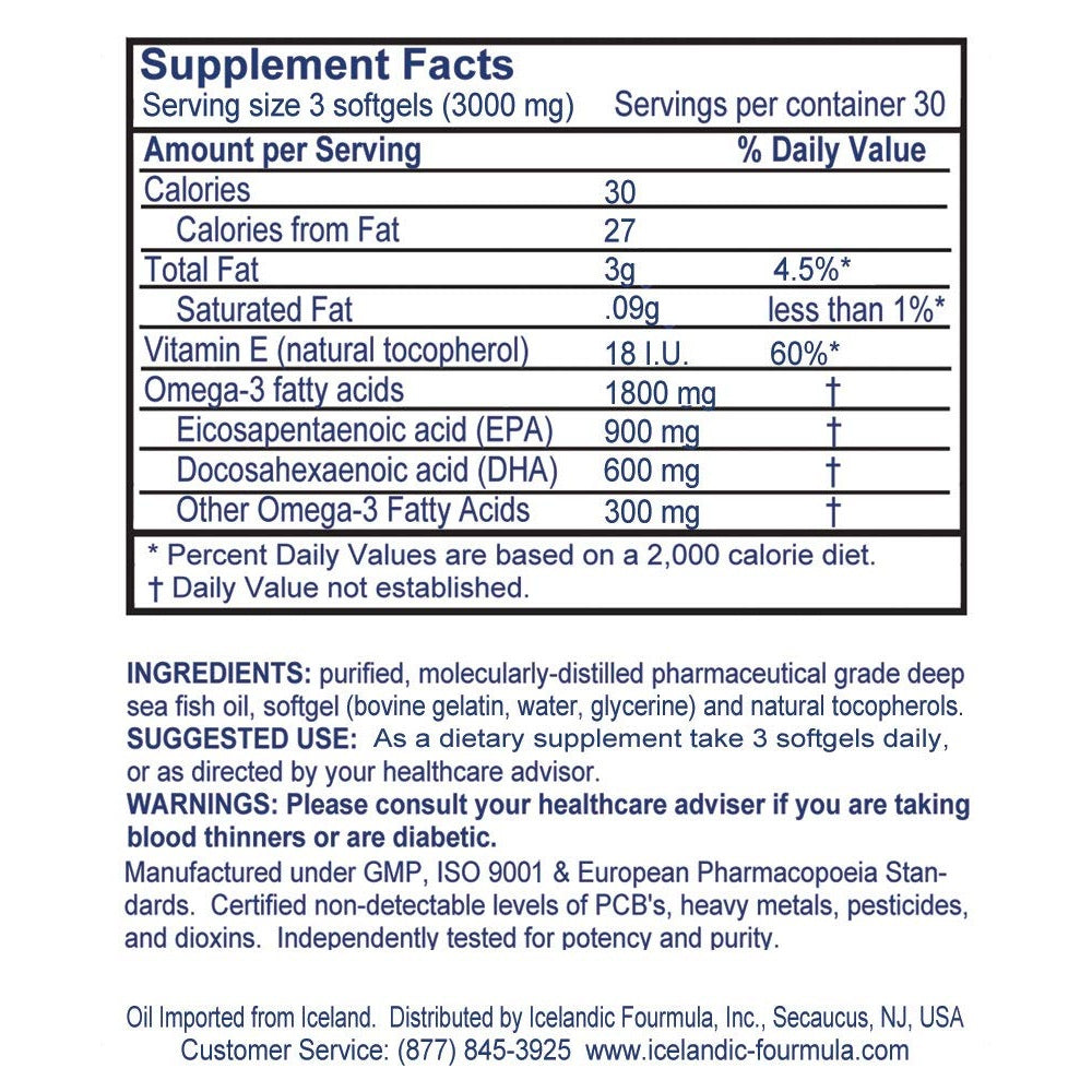 Icelandic Fourmula Quadruple Strength Omega-3 Fish Oil 3000mg High DHA & EPA 90 Softgels - Medaid International