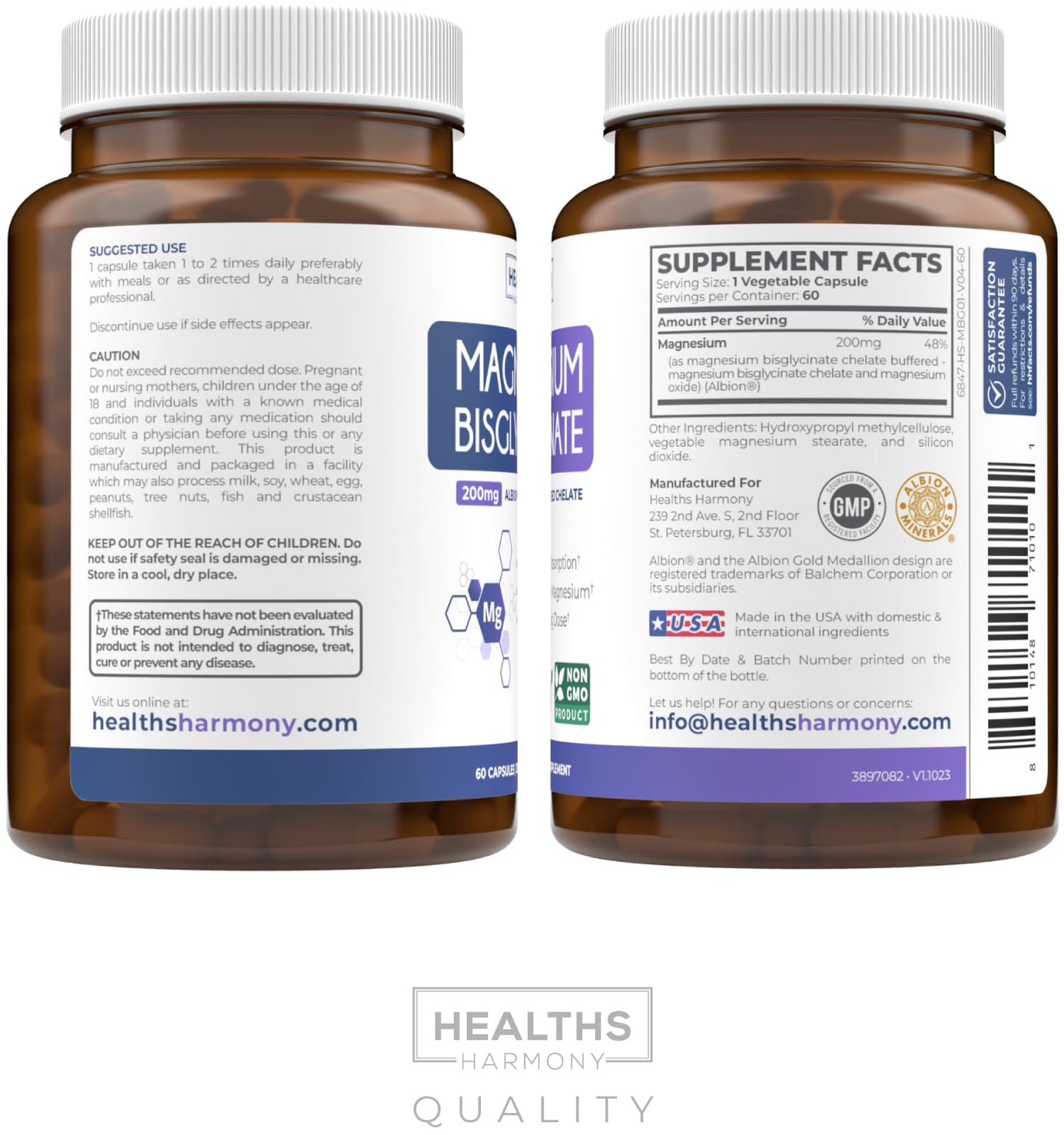 High Absorption Magnesium Bisglycinate Capsules - Clinically Validated Buffered and Chelated Magnesium Supplement - 1 Daily Vegan Capsule with Lab Verified Gentle 200mg Serving (2 Month Supply) - Medaid International