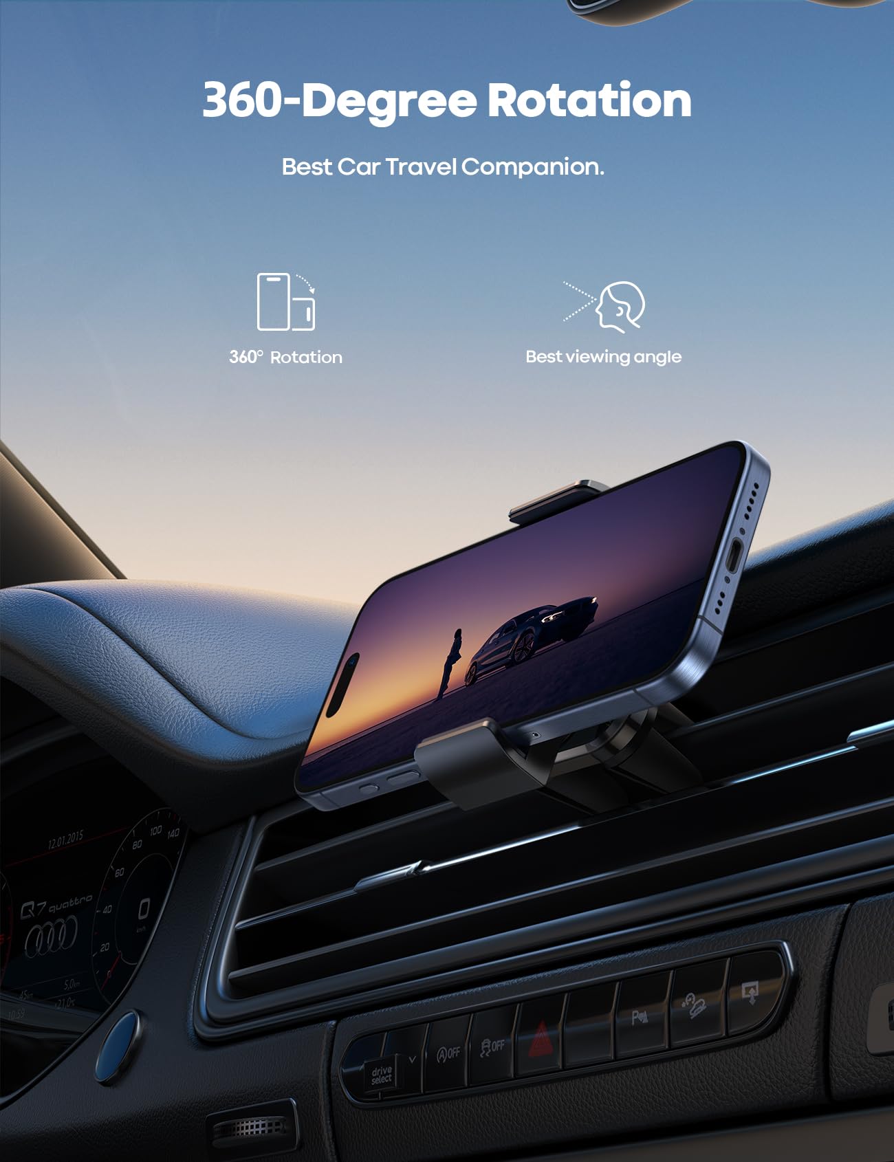 Lamicall Car Vent Phone Mount - Air Vent Clip Holder, Universal Stand Hands Free Cradle Compatible with Cell Phone 16 15 14 13 12 Mini 11 Pro Xs Max Xr X 8 7 6 6s Plus SE Smartphones Black - Medaid International
