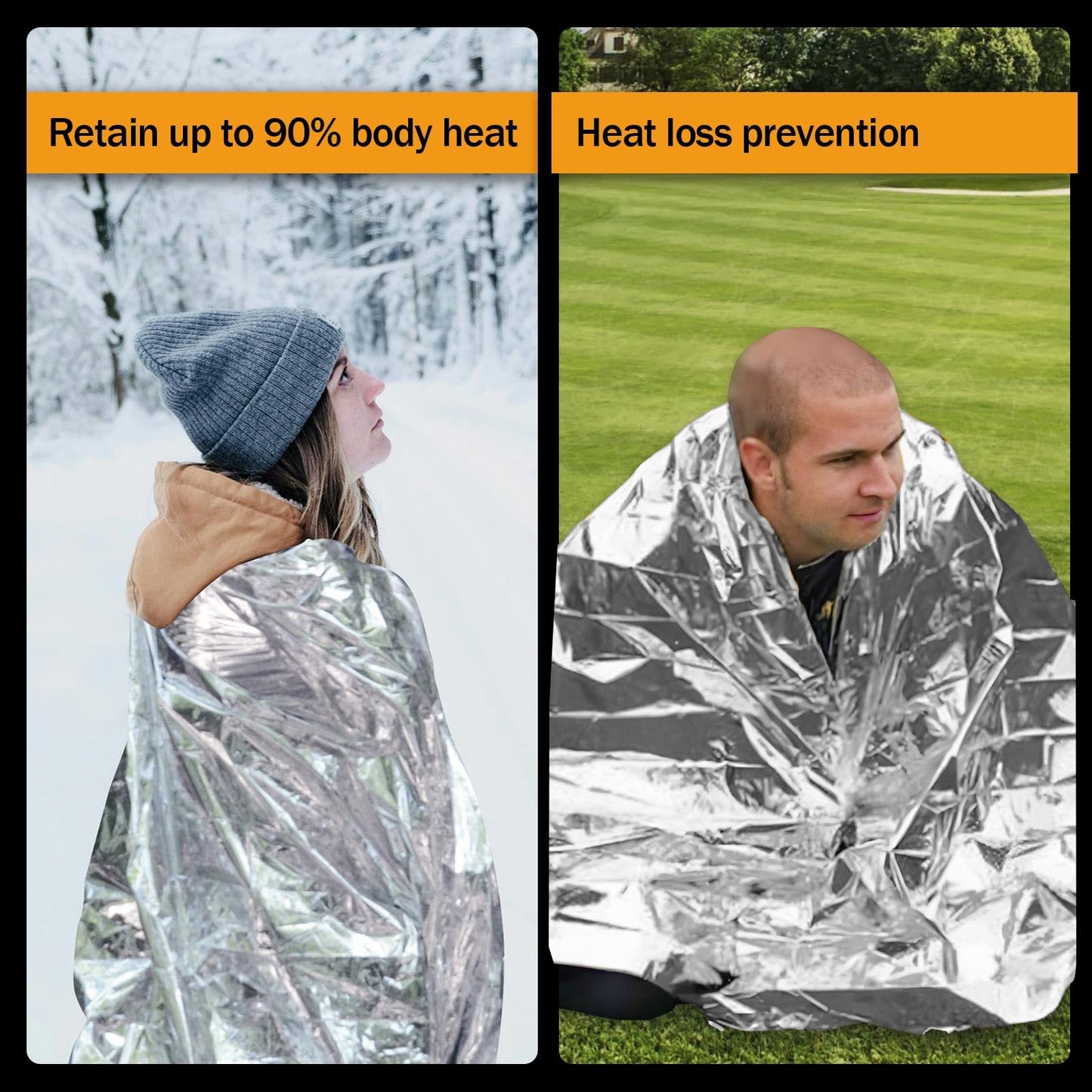 SET007 5-Pack Emergency Mylar Thermal Blankets, 82"x62" Space Blankets Foil Blanket, XL Camping Blanket for Outdoors, Hiking, Survival kit, Bug Out Bag，Marathons or First Aid, Silver