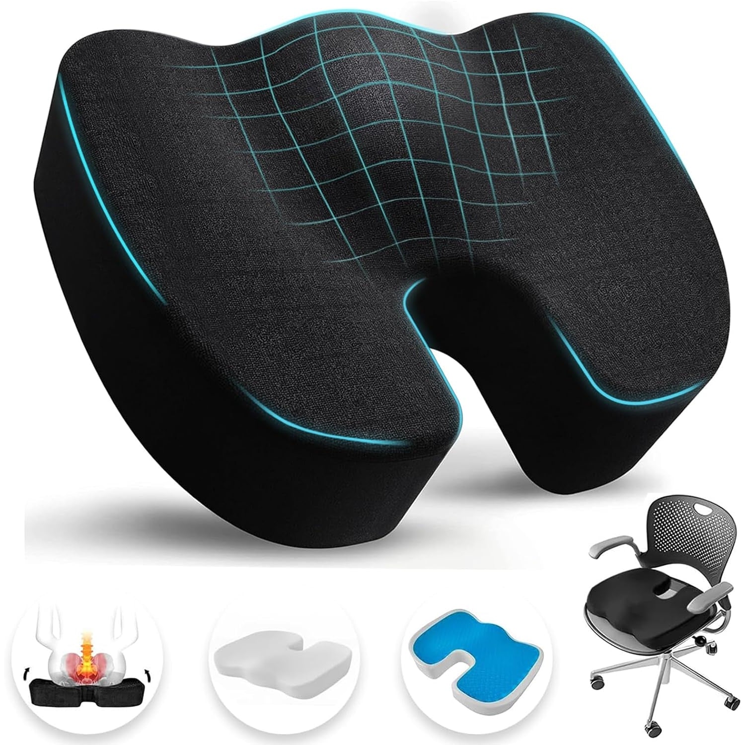 Seat Cushion Non-Slip Desk Chair Cushion Back, Coccyx, Sciatica, Tailbone Pain Relief Butt Pillow - Medaid International