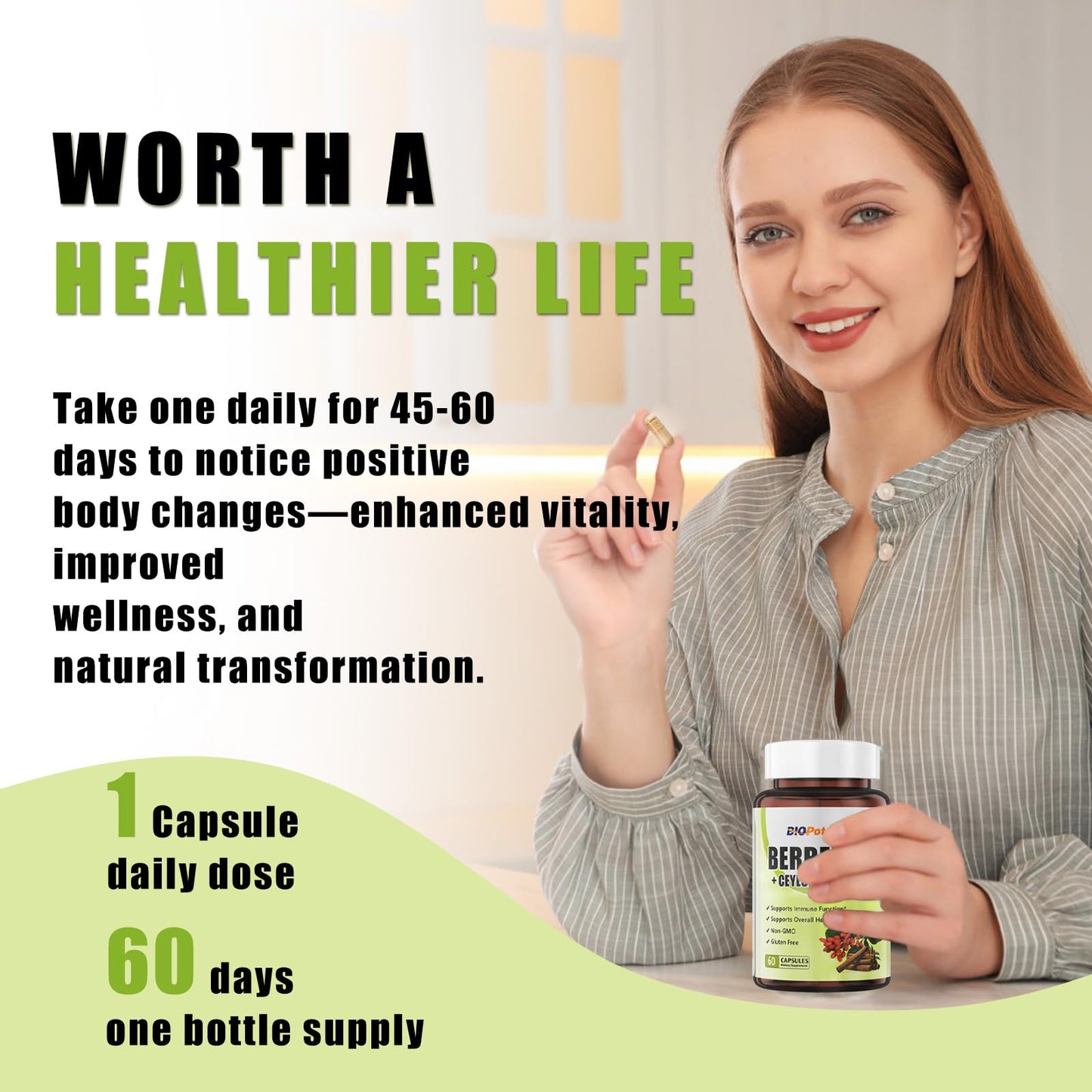 BIO POTENTIA Berberine Supplement - Berberine 500mg with Ceylon Cinnamon, Enhanced Absorption Fomula for Immune System & Metabolic Support Supplement | Non-GMO - 60 Capsules - Medaid International