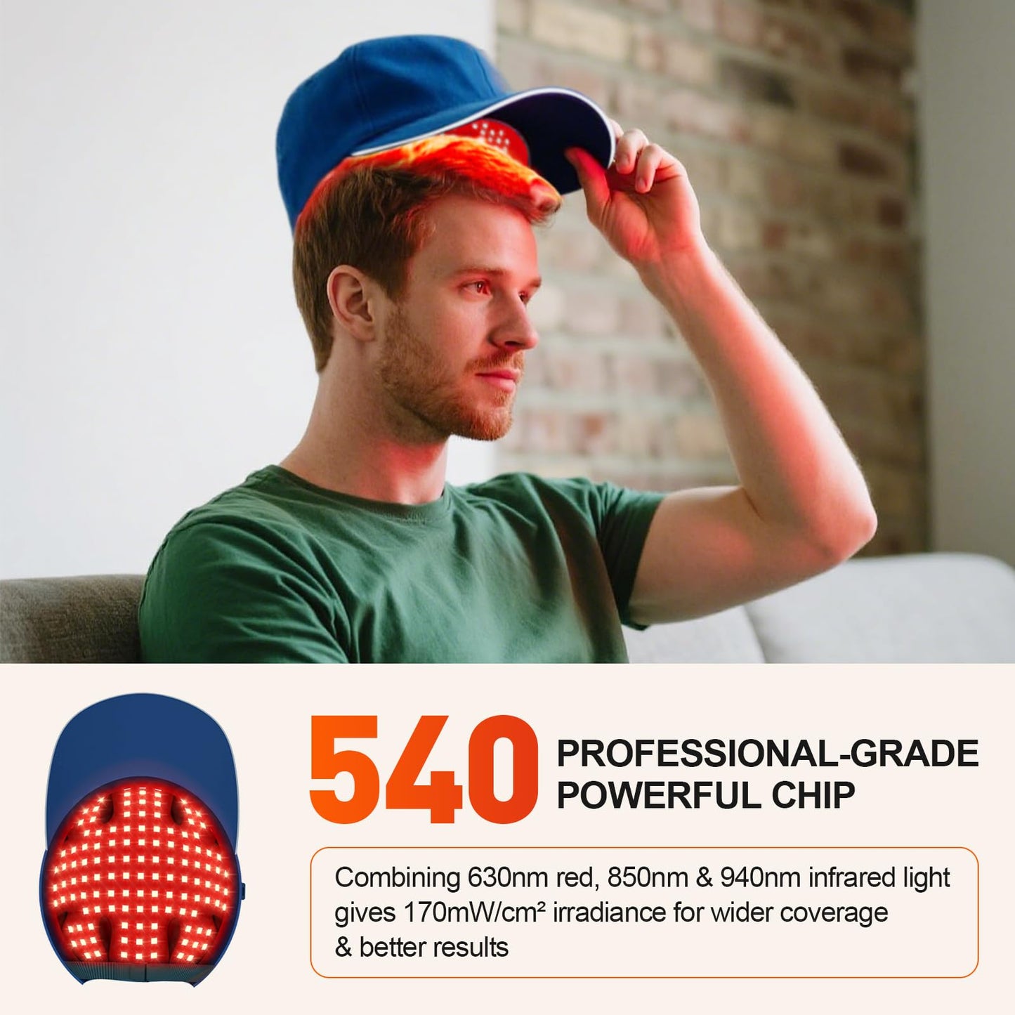 Red Light Cap, Red Light Hat for Head, 630nm 850nm 940nm Infrared Light Cap Adjustable Size, and Pulse Mode - Medaid International