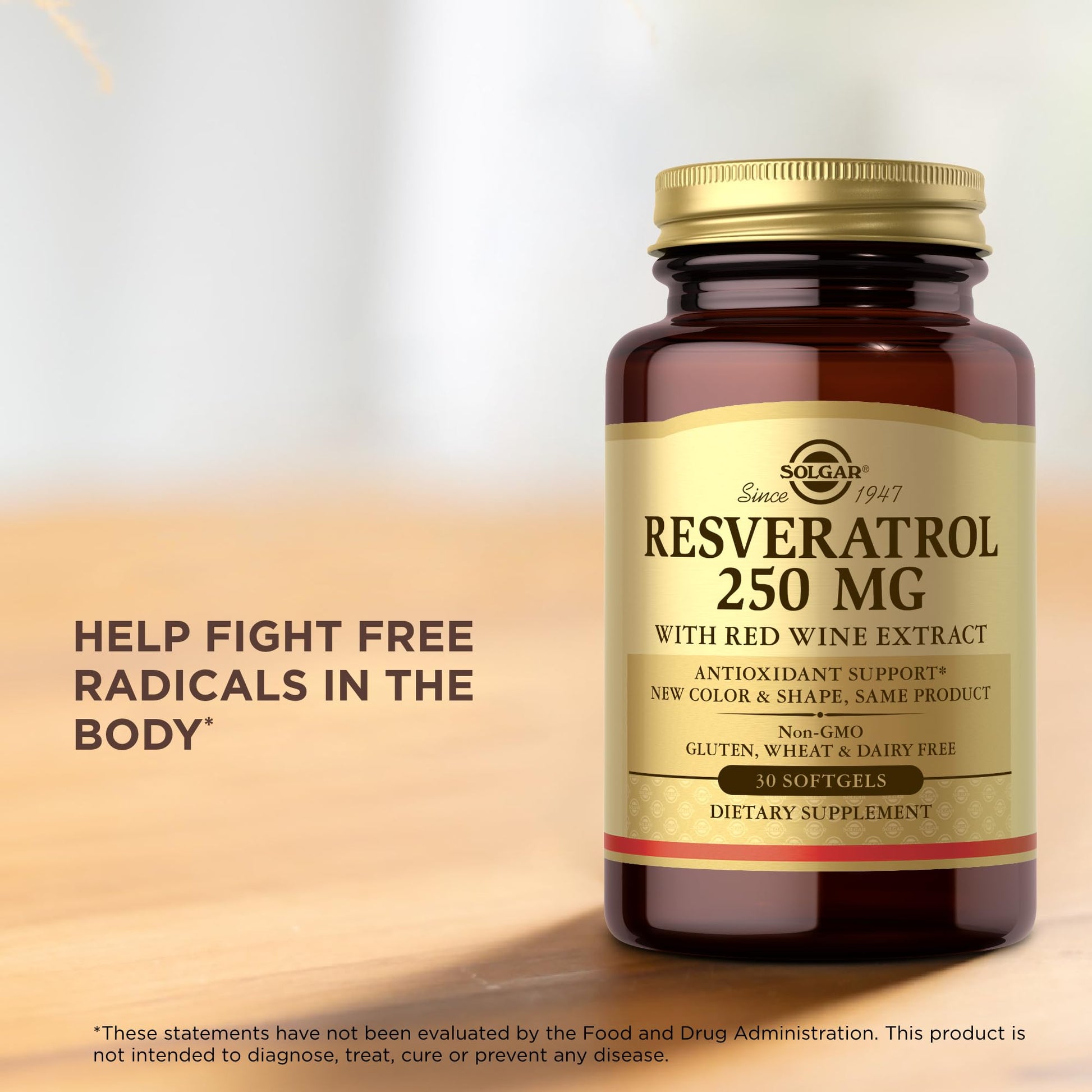 Solgar Resveratrol 250 mg with Red Wine Extract - 30 Softgels - Antioxidant Support - Non-GMO, Gluten Free, Dairy Free - 30 Servings - Medaid International