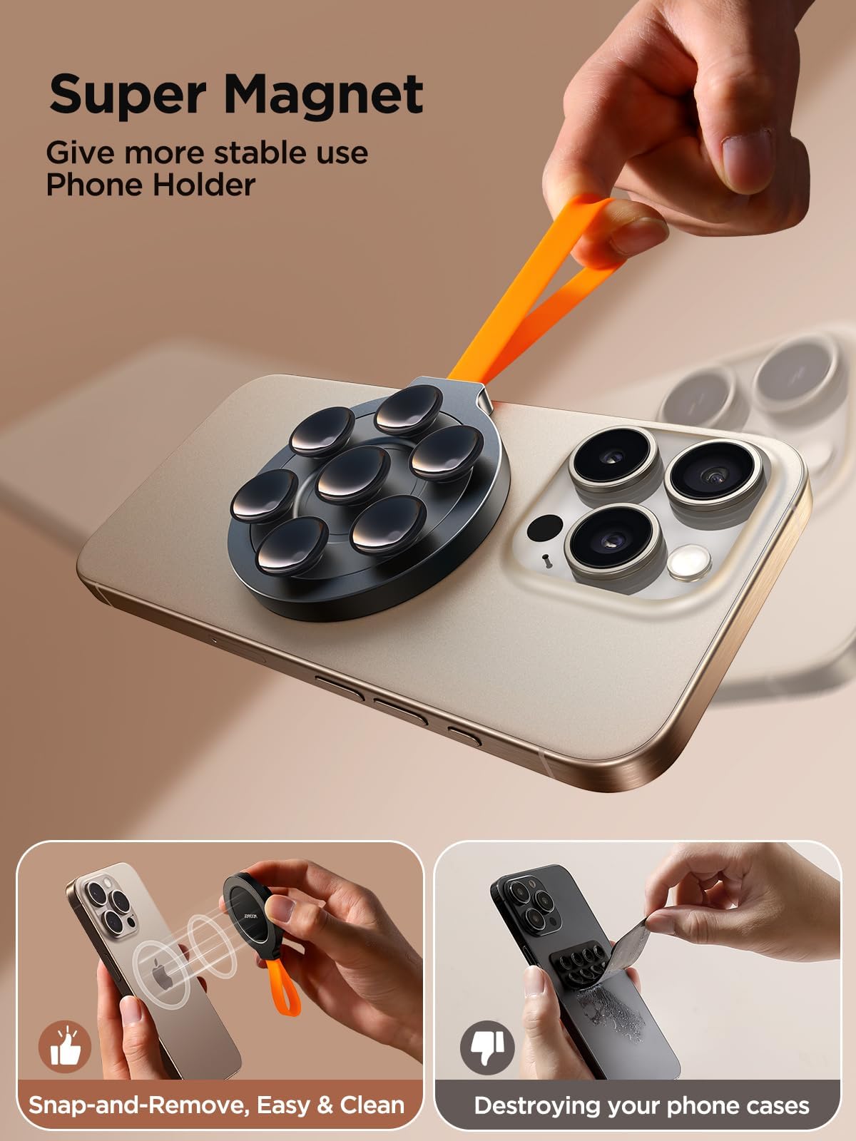 Terrifi Silicone Suction Phone Case Grip Stand Holder, Hands-Free Cell Accessory Magnetic Cup Stand, Suitable For Iphone 15 Pro Max, Selfies And Tiktok Videos
