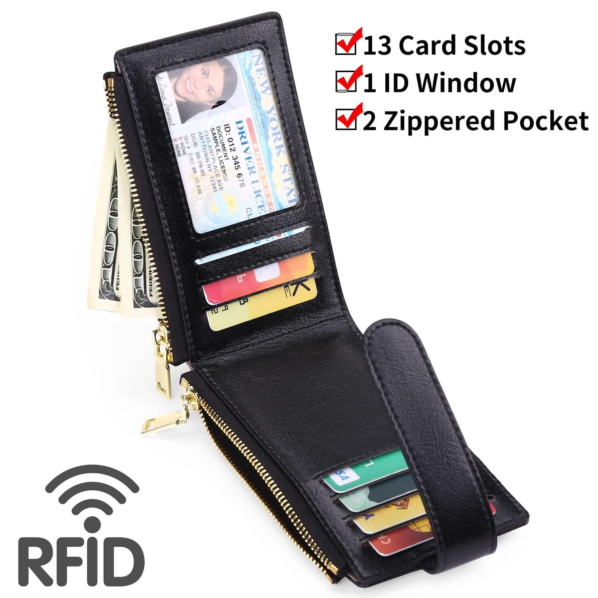 KASTWAVE Womens AirTag Wallet Genuine Leahter Bifold Credit Card Holder, Wallet Bifold Multi Card Case, Luxury Leather Pocket Wallet, with Built-in Integrated Case for AirTag