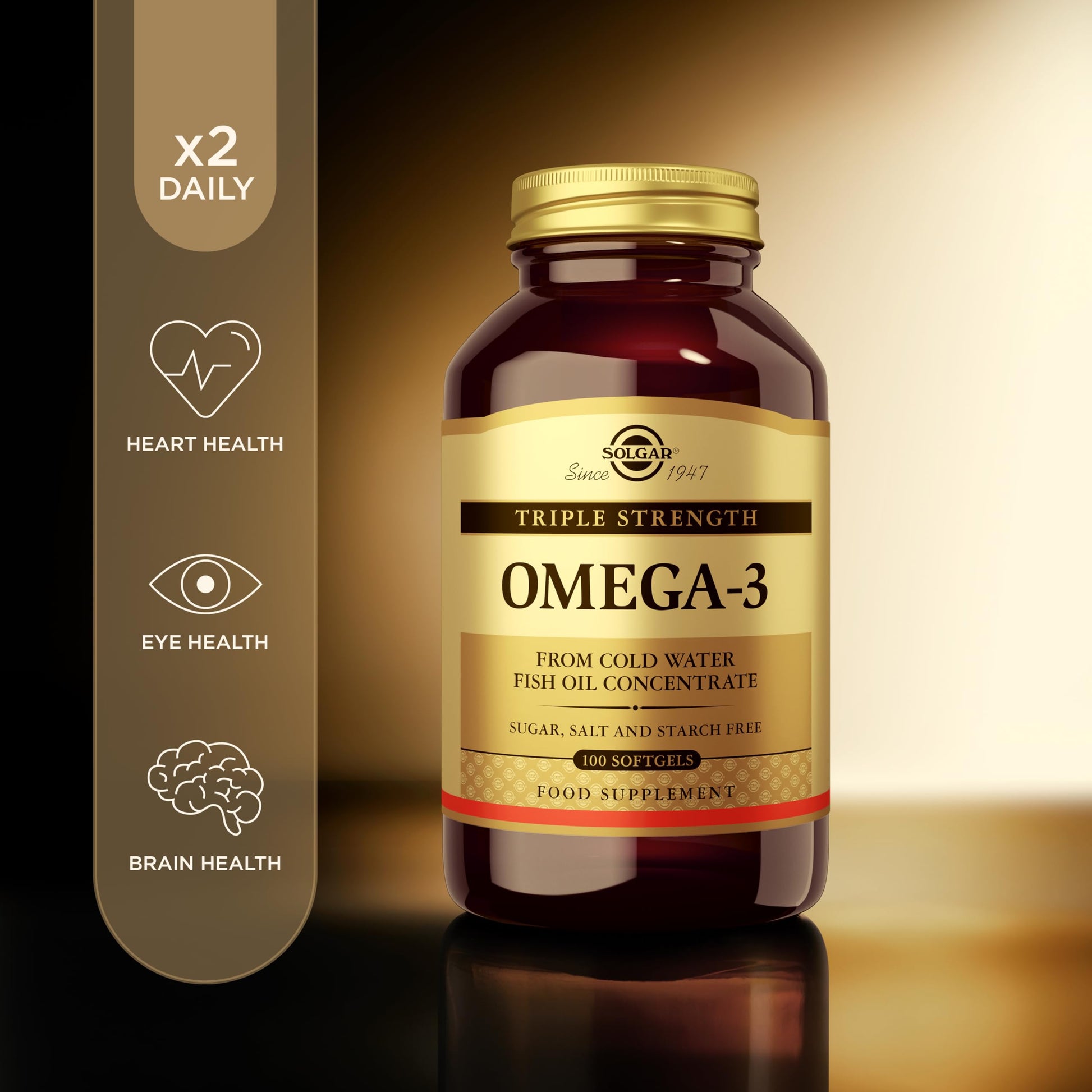 Solgar Triple Strength Omega-3 950 mg, 100 Softgels - Supports Cardiovascular, Joint & Skin Health - Heart Healthy Supplement - Essential Fatty Acids - Non GMO, Gluten Free, Dairy Free - 100 Count - Medaid International