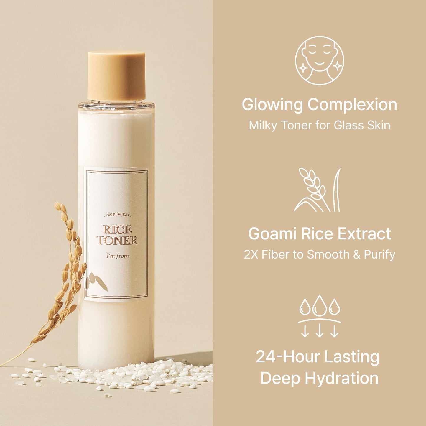 I'm from Rice Toner, Milky Toner for Glowing Skin, Korean Rice, Glow Essence with Niacinamide, Hydrating for Dry, Dull, Combination Skin, Vegan, Fragrance Free, Glass Skin 5.07 Fl Oz - Medaid International