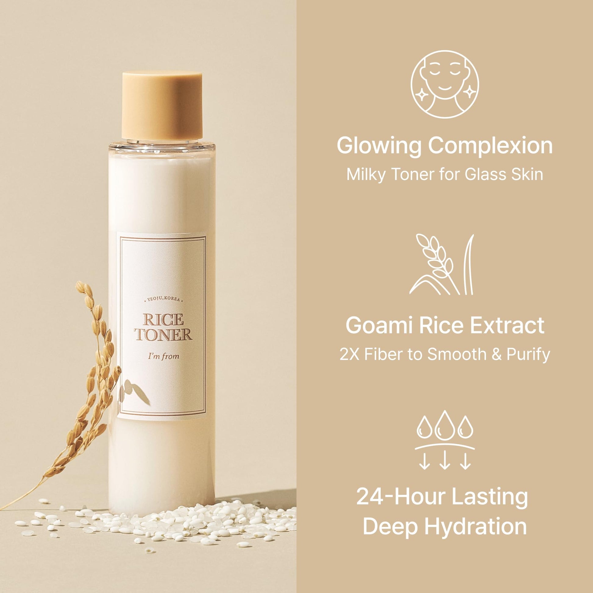 I'm from Rice Toner, Milky Toner for Glowing Skin, Korean Rice, Glow Essence with Niacinamide, Hydrating for Dry, Dull, Combination Skin, Vegan, Fragrance Free, Glass Skin 5.07 Fl Oz - Medaid International