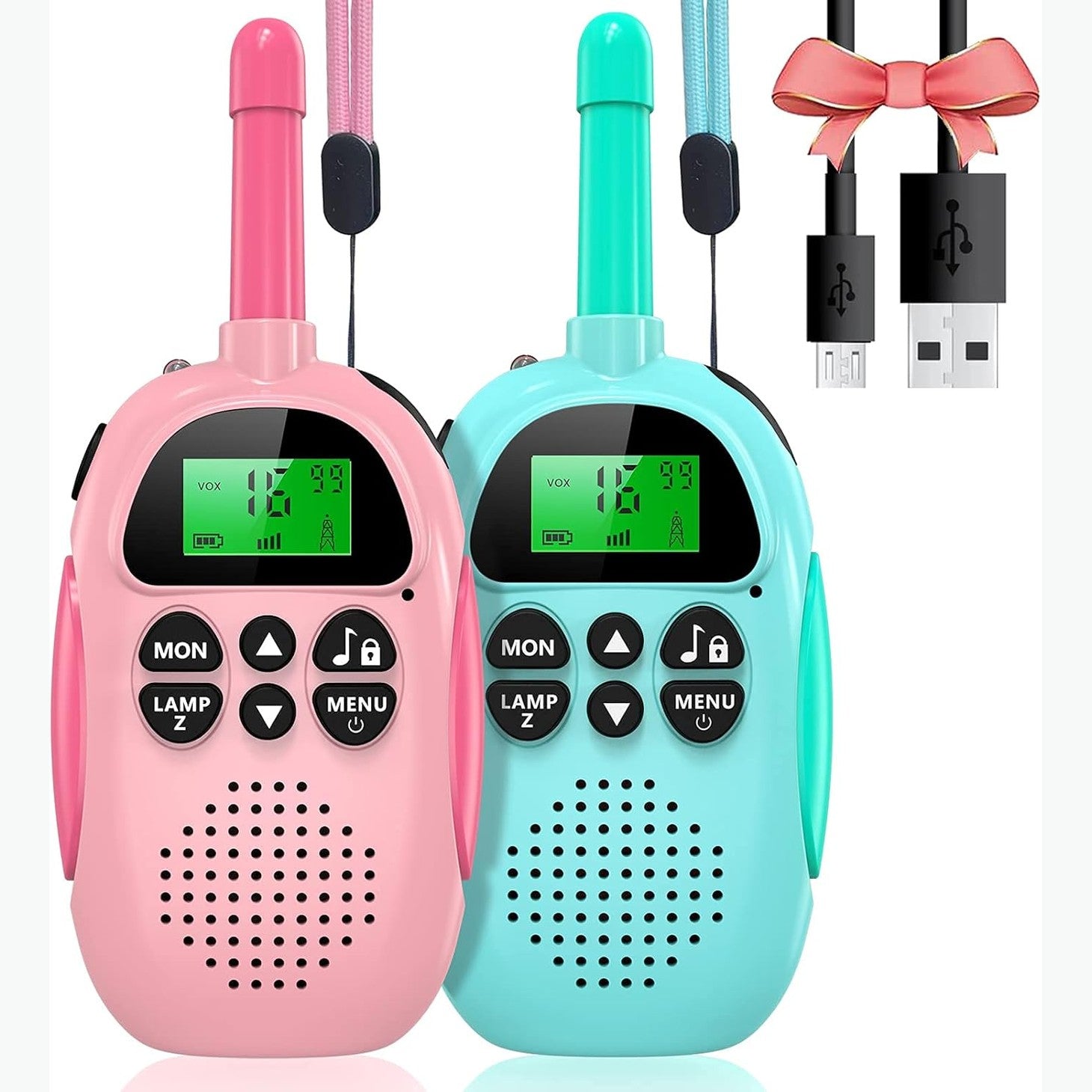 ULEWAY Walkie Talkie for Kids Rechargeable Radio 3km Range, Boy Girl Toy 4-12 Years 16 Channels, Walky Talky for Outdoor Adventure, Camping, Hiking 2 Pieces Pink Blue
