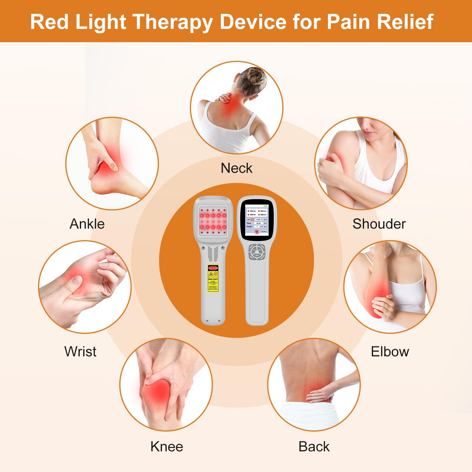 Upgrade Red Light Therapy Device for Pain Relief 10x650nm 5x808nm 5x905nm 5x980nm Portable Infrared Light Therapy Wand Handheld Therapy Machine for Human and Pets Relief of Joints Muscle and Body Pain - Medaid International
