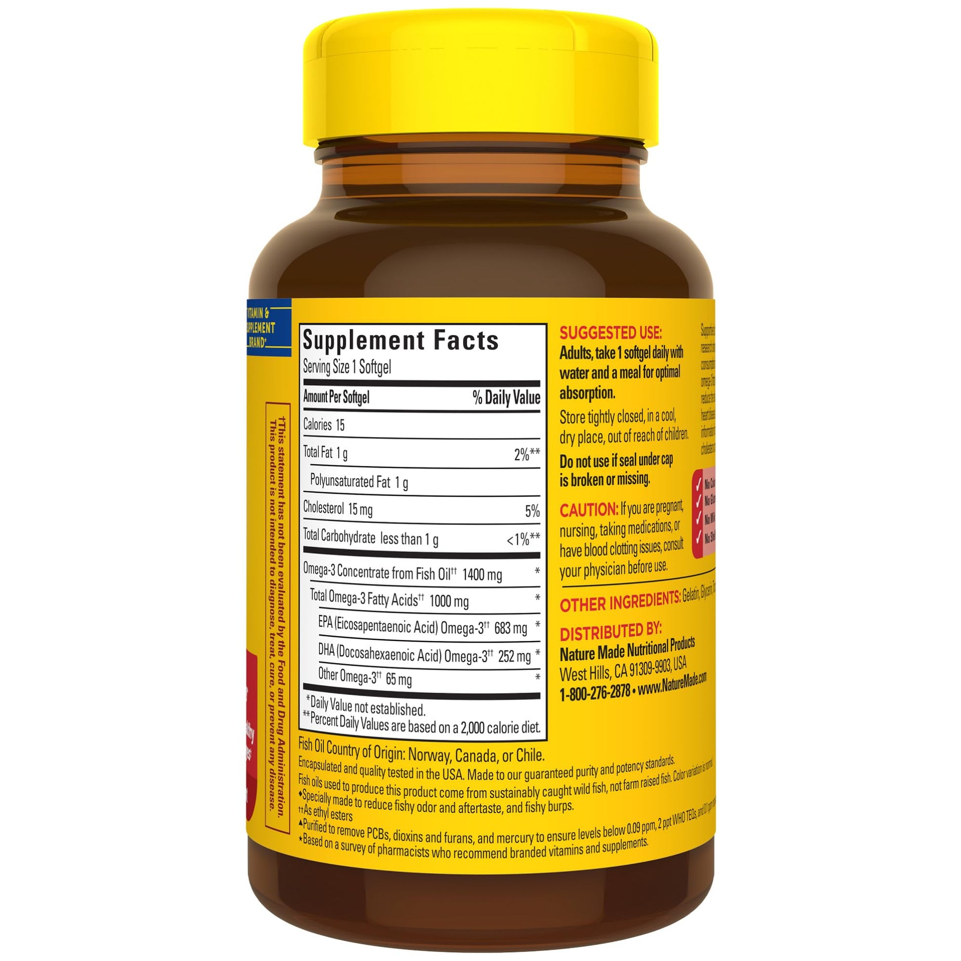 Nature Made Extra Strength Omega 3 Fish Oil Supplements, 1400mg, Fish Oil Omega 3 Supplements as Ethyl Esters for Healthy Heart, Brain, Eyes, Mood Support, 45 Softgels, 45 Day Supply - Medaid International