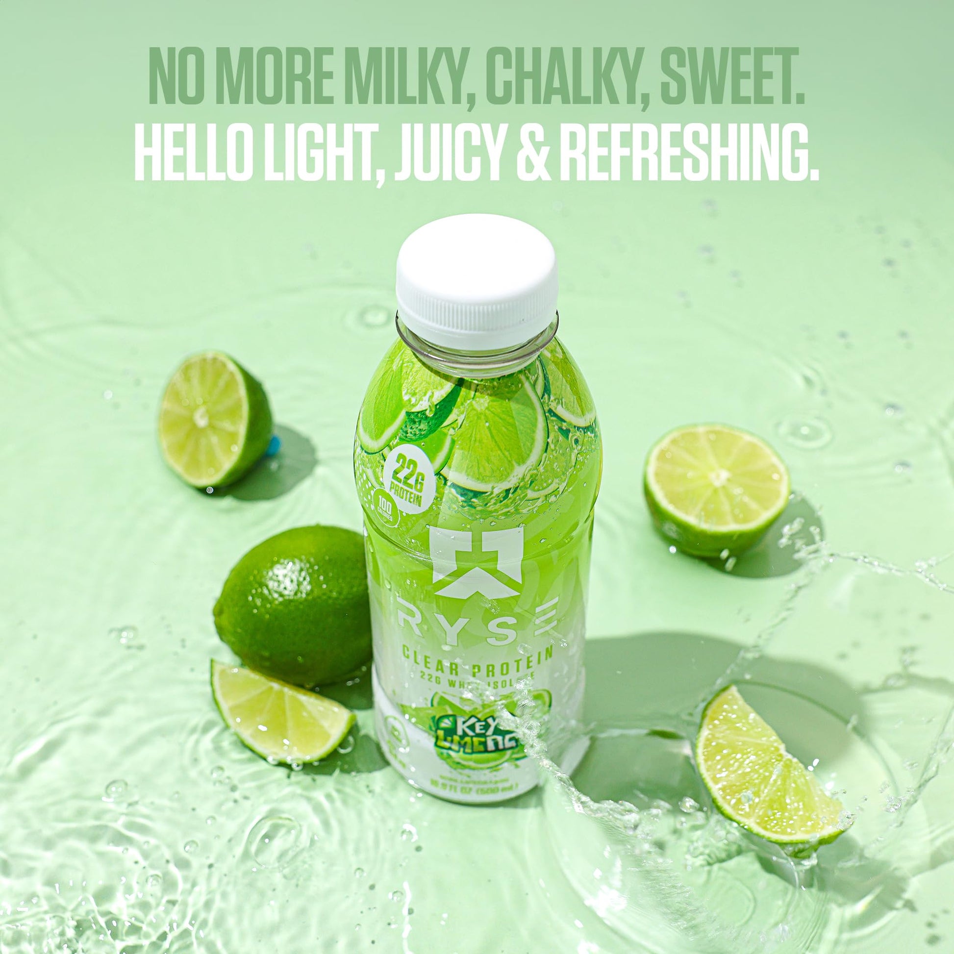 RYSE Clear Protein Drink - Key Lime Pie - 100 Calories, 22g Whey Isolate Protein Shake, Sugar-Free, 0g Fat & Lactose-Free - Refreshing Ready-to-Drink Beverage - 16.9 fl oz Bottles (12-Pack) - Medaid International