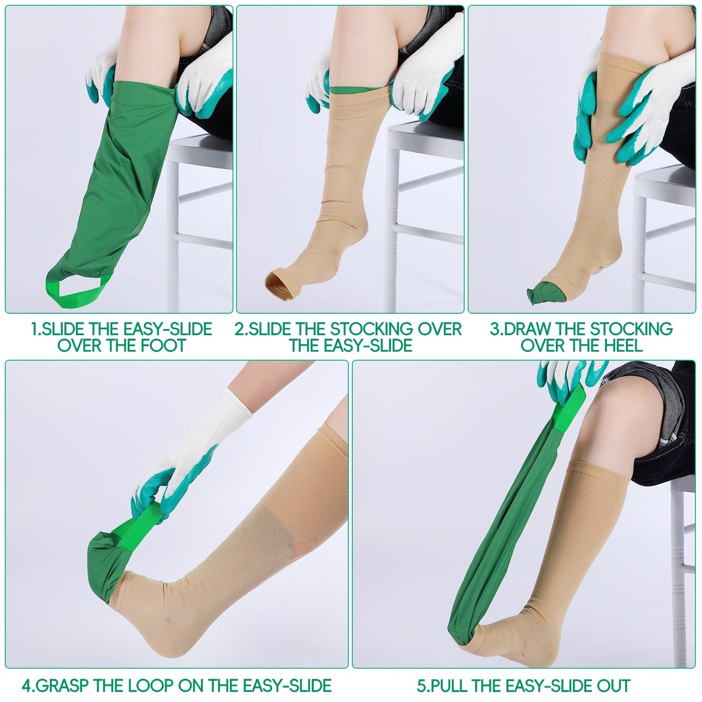 Vicenpal 2 Pcs Easy Slide Compression Stocking Aid Device for Putting on Socks Helpers Tool Compression Stocking Donning Gloves for Seniors Women - Medaid International