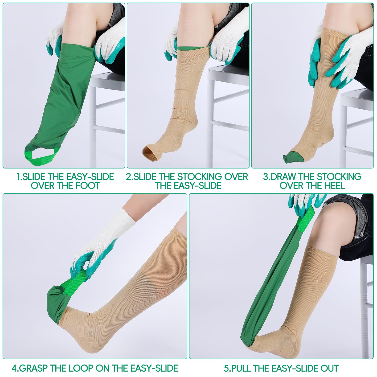 Vicenpal 2 Pcs Easy Slide Compression Stocking Aid Device for Putting on Socks Helpers Tool Compression Stocking Donning Gloves for Seniors Women - Medaid International