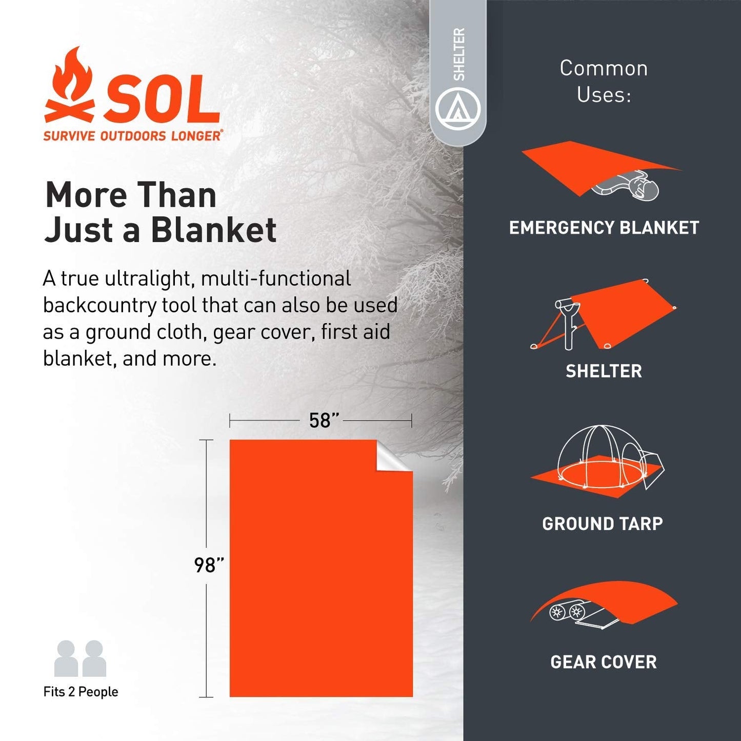 S.O.L. Survive Outdoors Longer 90% Heat Reflective Emergency Blanket - for Disaster Preparedness Kit - Waterproof & Windproof - Fits up to 2 People - 58" x 98", 5.9 oz, Orange (Pack of 3)