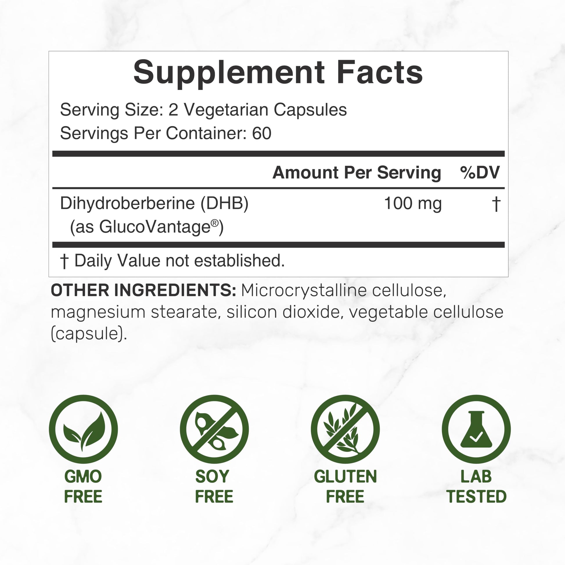 Dihydroberberine 100mg Per Serving, 120 Veggie Capsules – 5X More Bioavailable Than Berberine HCL – Heart Health Supplement – GlucoVantage Formula, Vegan, Non-GMO - Medaid International